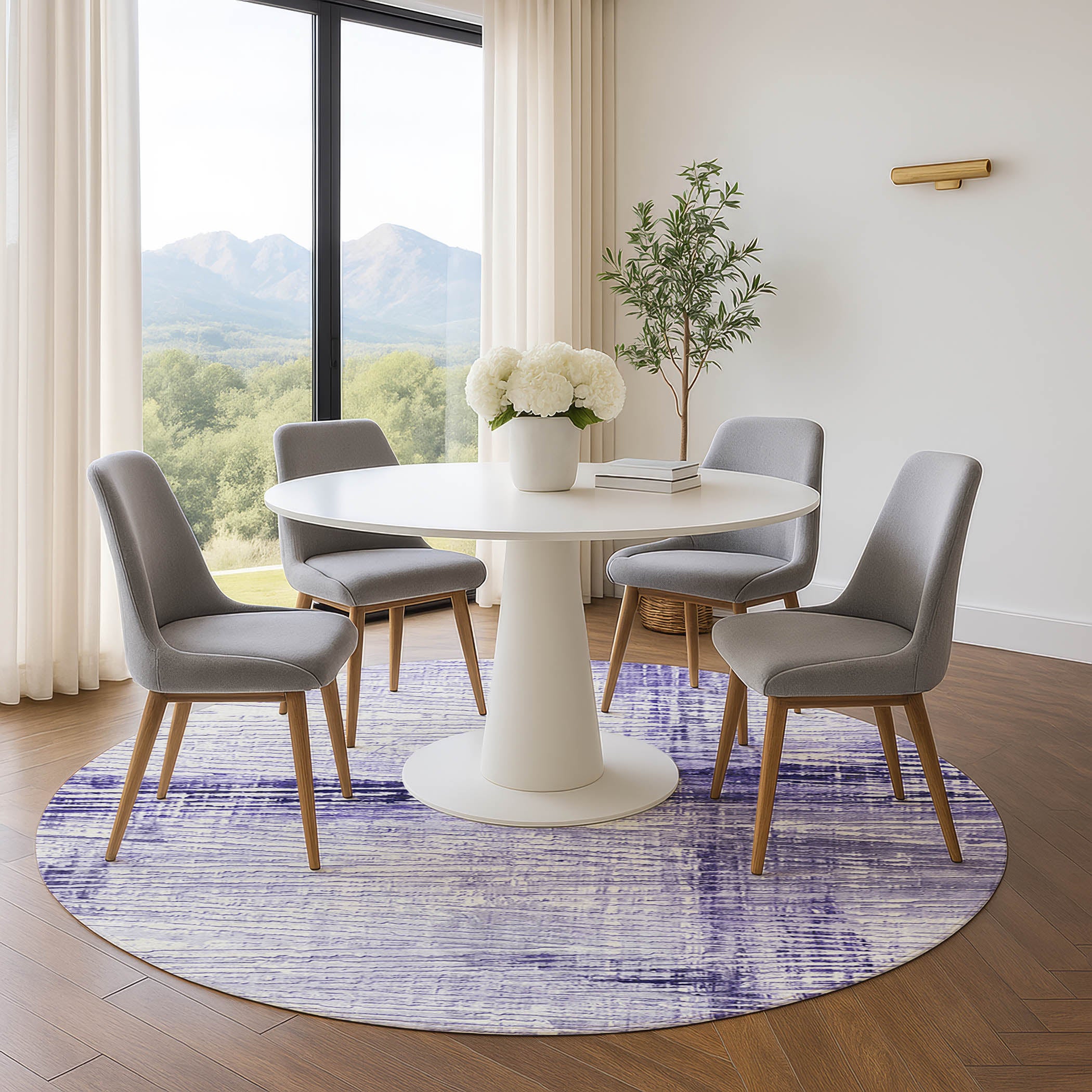 Dubrovnik Machine Washable Transitional Lavender Purple Rug 8' x 8' #shape_Round