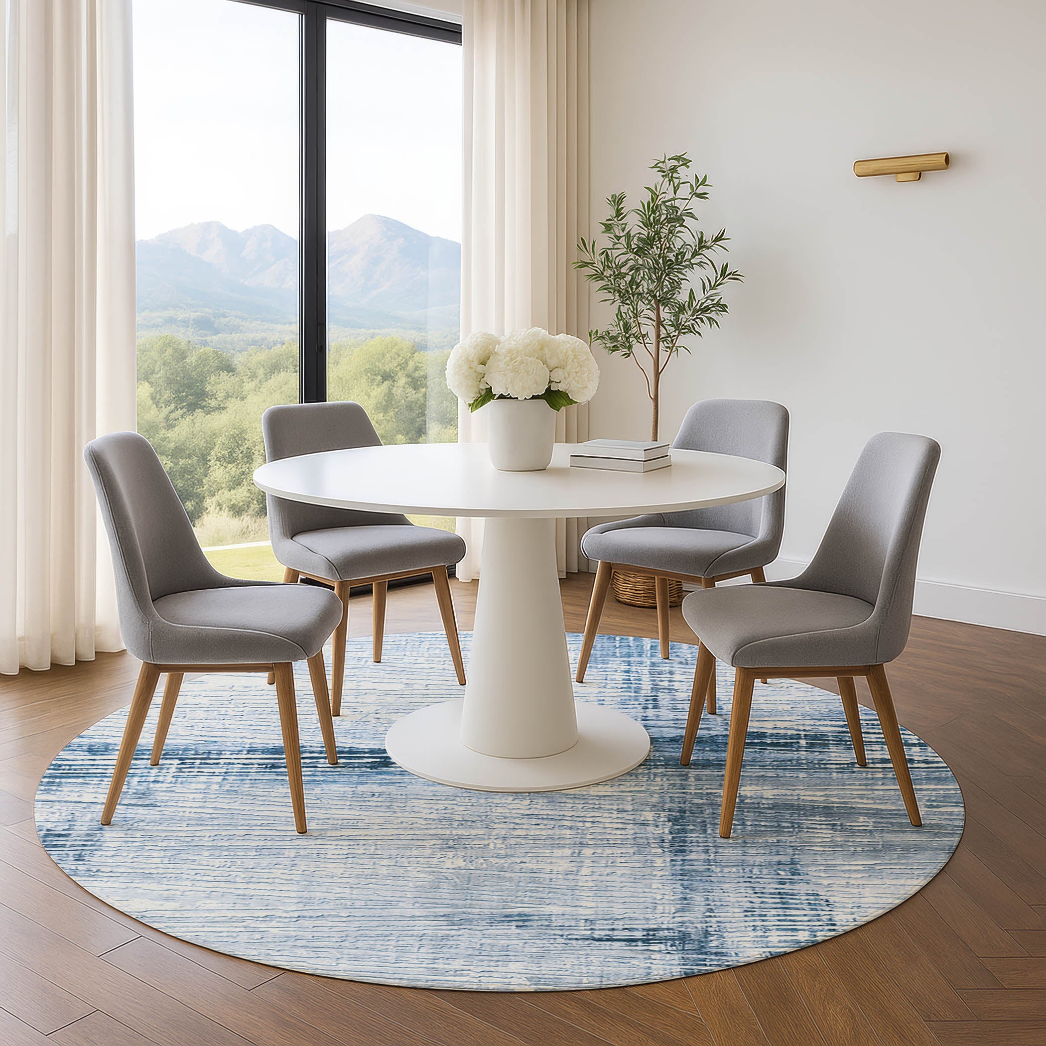 Dubrovnik Machine Washable Transitional Sky Blue Rug 8' x 8' #shape_Round
