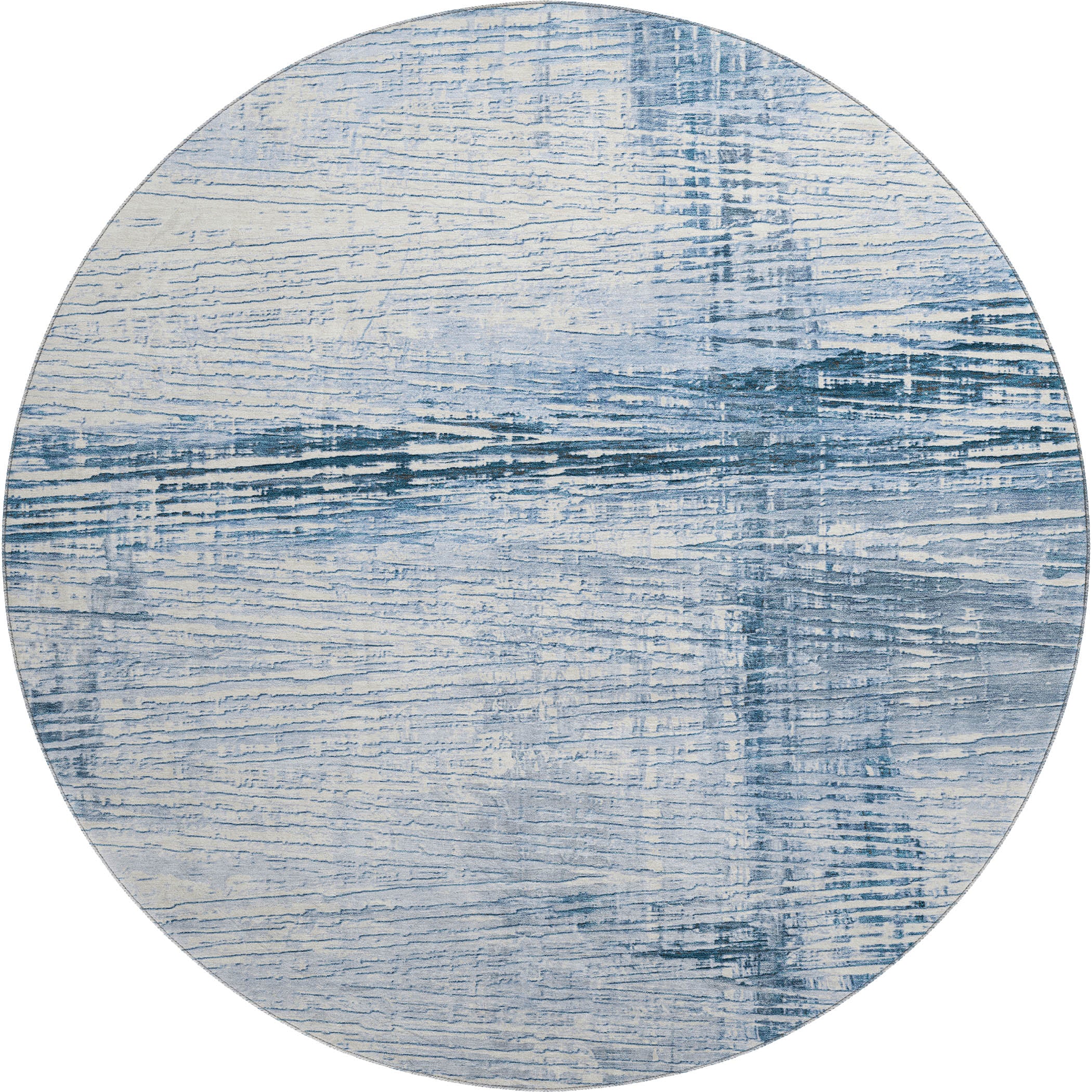 Dubrovnik Machine Washable Transitional Sky Blue Rug 8' x 8' #shape_Round
