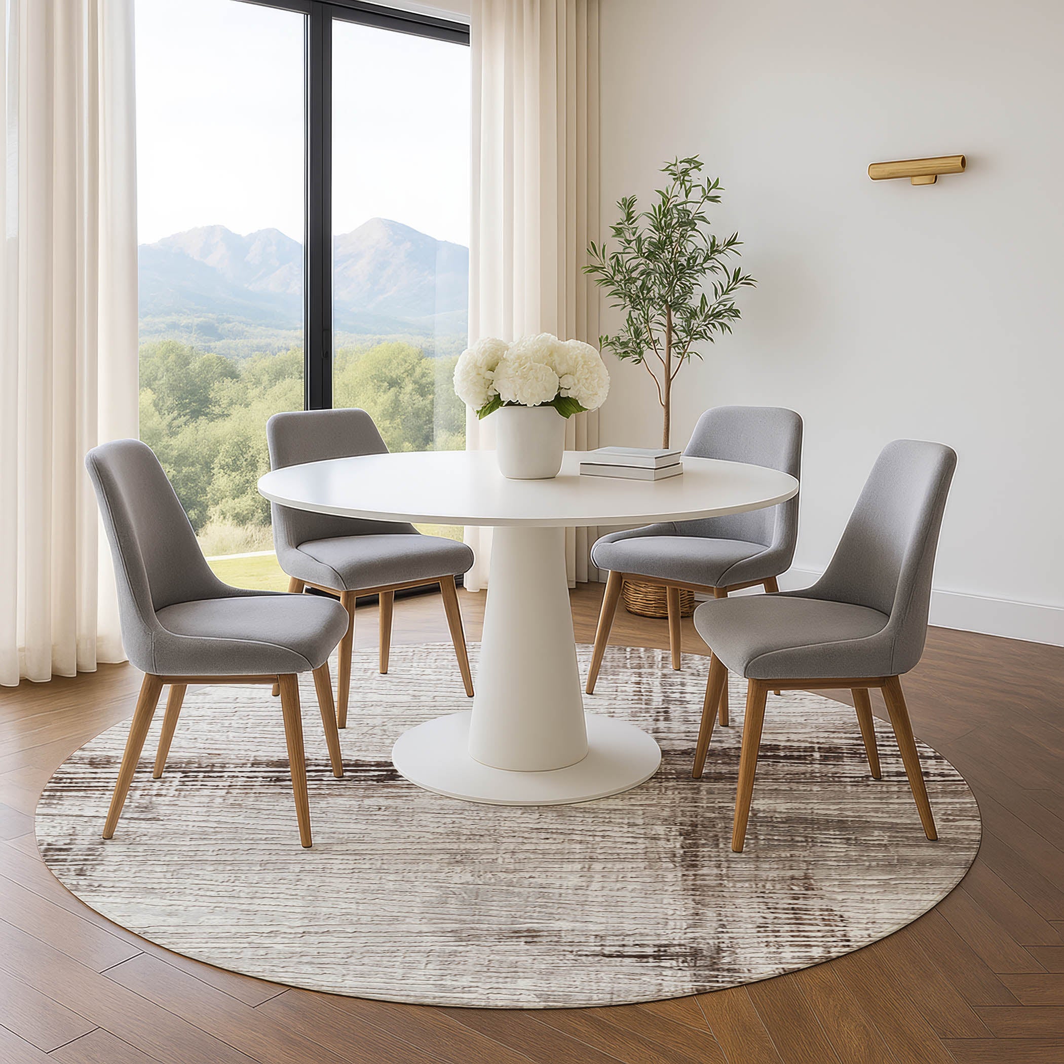Dubrovnik Machine Washable Transitional Taupe Brown Rug 8' x 8' #shape_Round