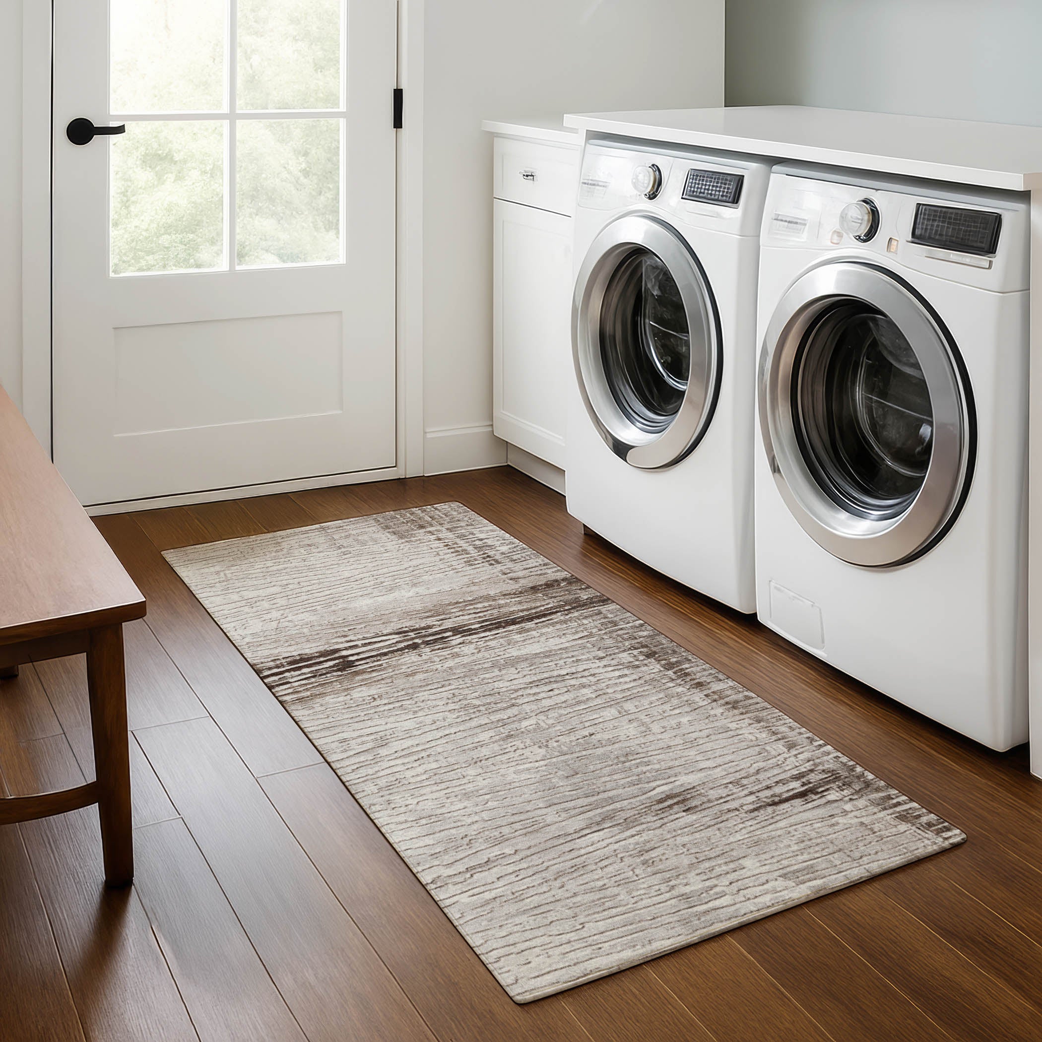 Dubrovnik Machine Washable Transitional Taupe Brown Rug 2'3" x 7'6" #shape_Runner