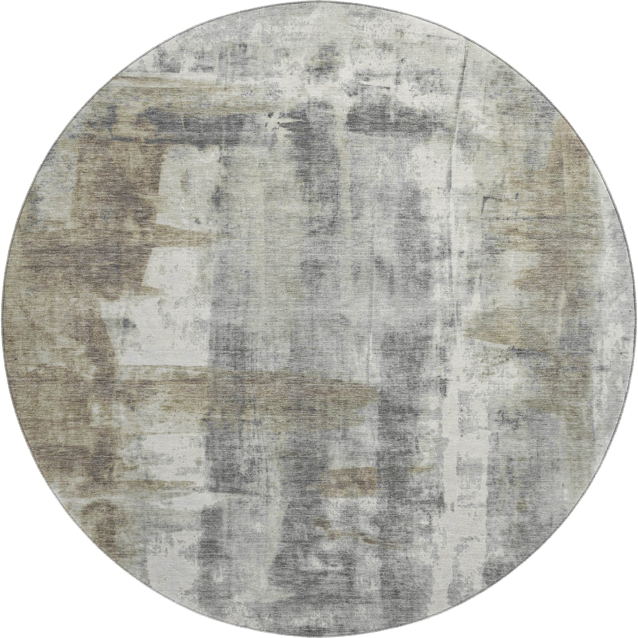 Salzburg Machine Washable Transitional Beige Brown Rug 8' x 8' #shape_Round