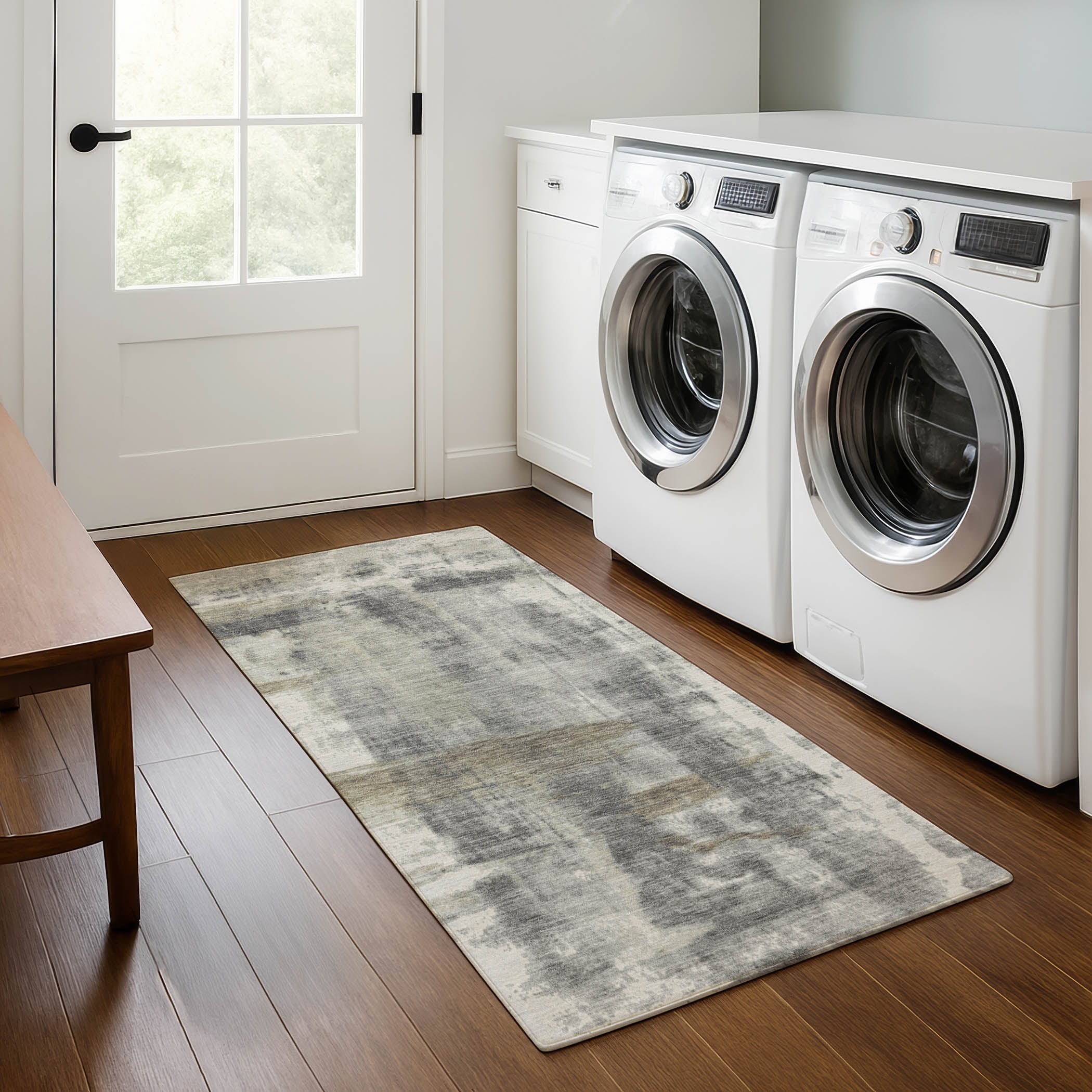 Salzburg Machine Washable Transitional Beige Brown Rug 2'3" x 7'6" #shape_Runner