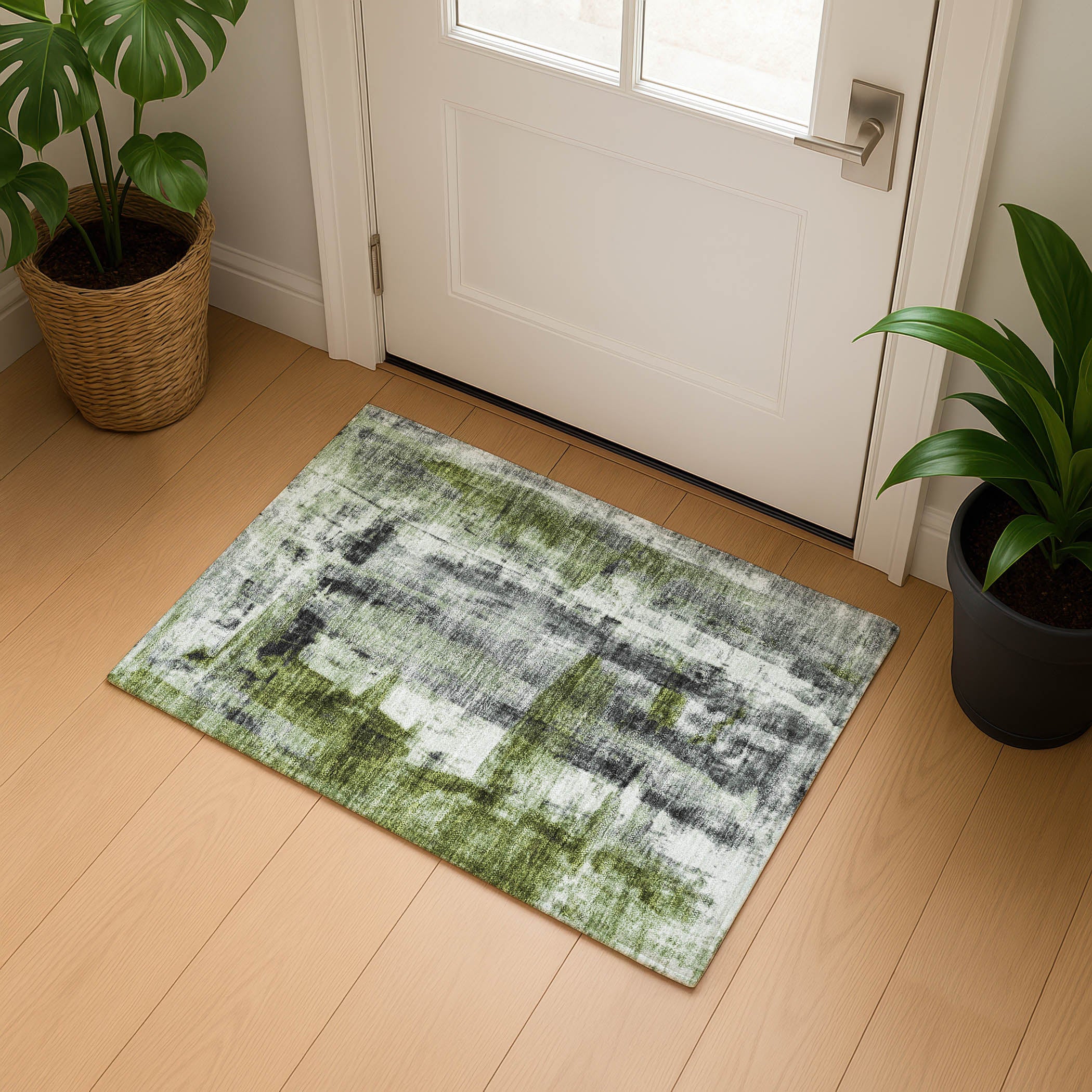 Salzburg Machine Washable Transitional Olive Green Rug 1'8" x 2'6" #shape_Rectangle