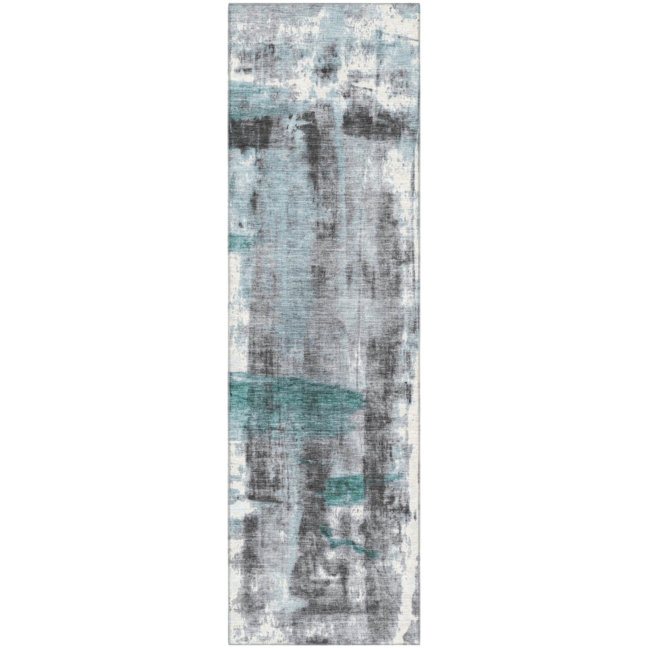 Salzburg Machine Washable Transitional Teal Rug 2'3" x 7'6" #shape_Runner