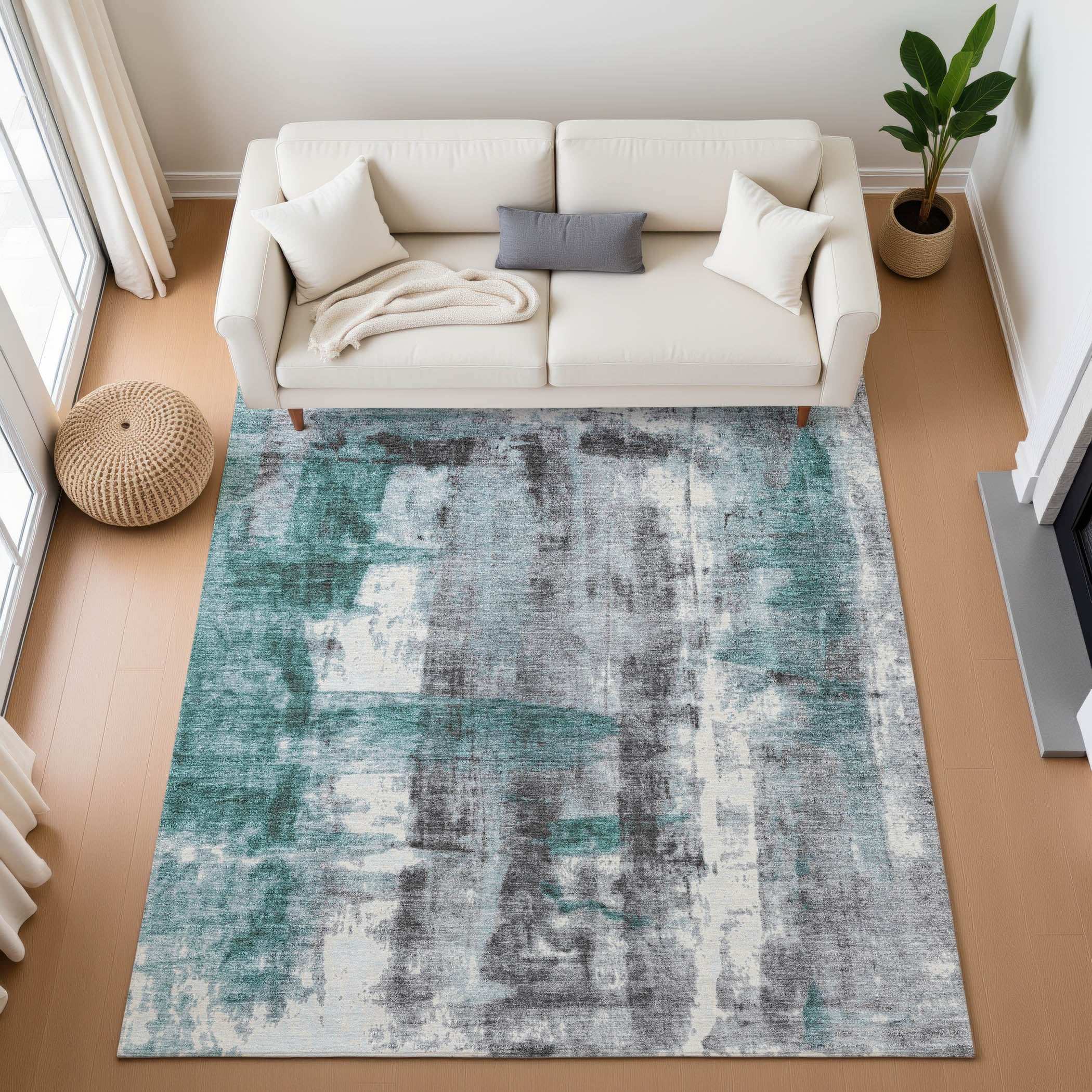 Salzburg Machine Washable Transitional Teal Rug 2'6" x 3'10" #shape_Rectangle