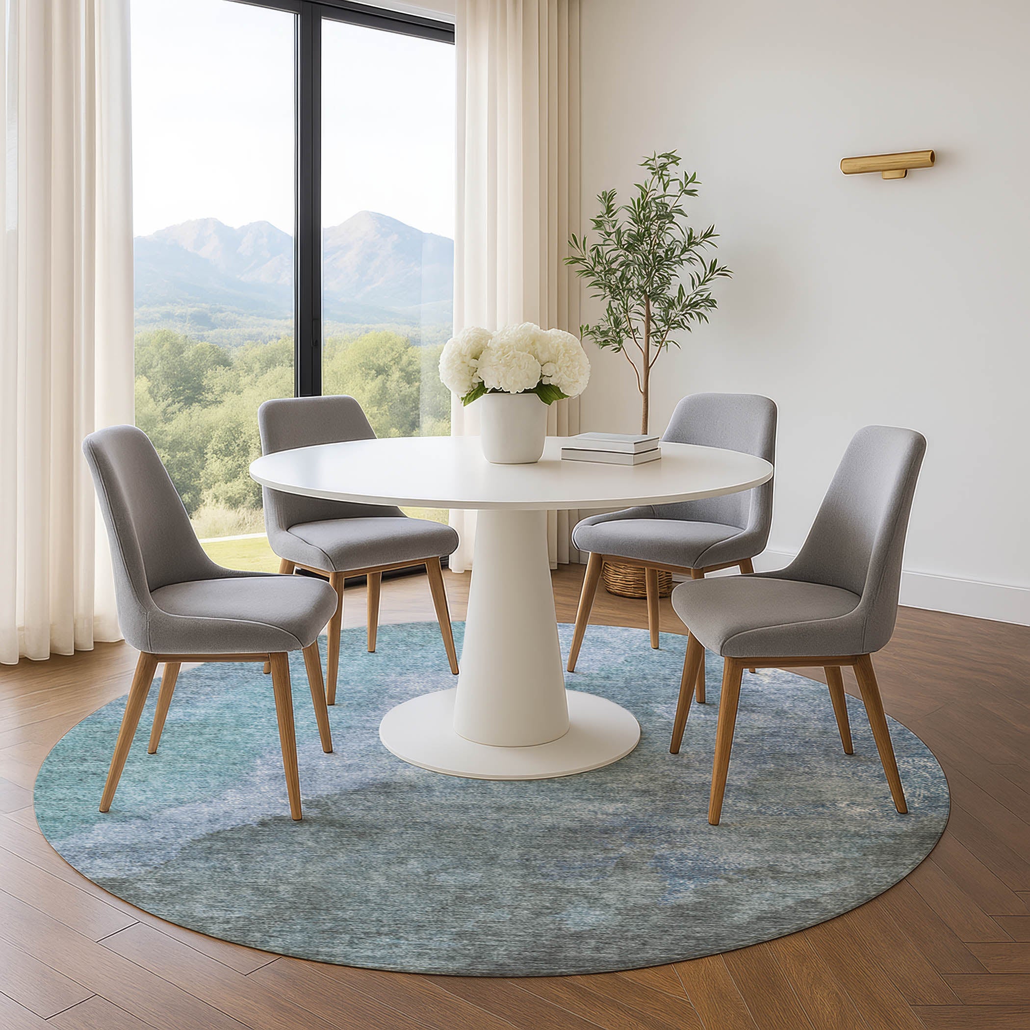 Baku Machine Washable Transitional Blue Rug 8' x 8' #shape_Round