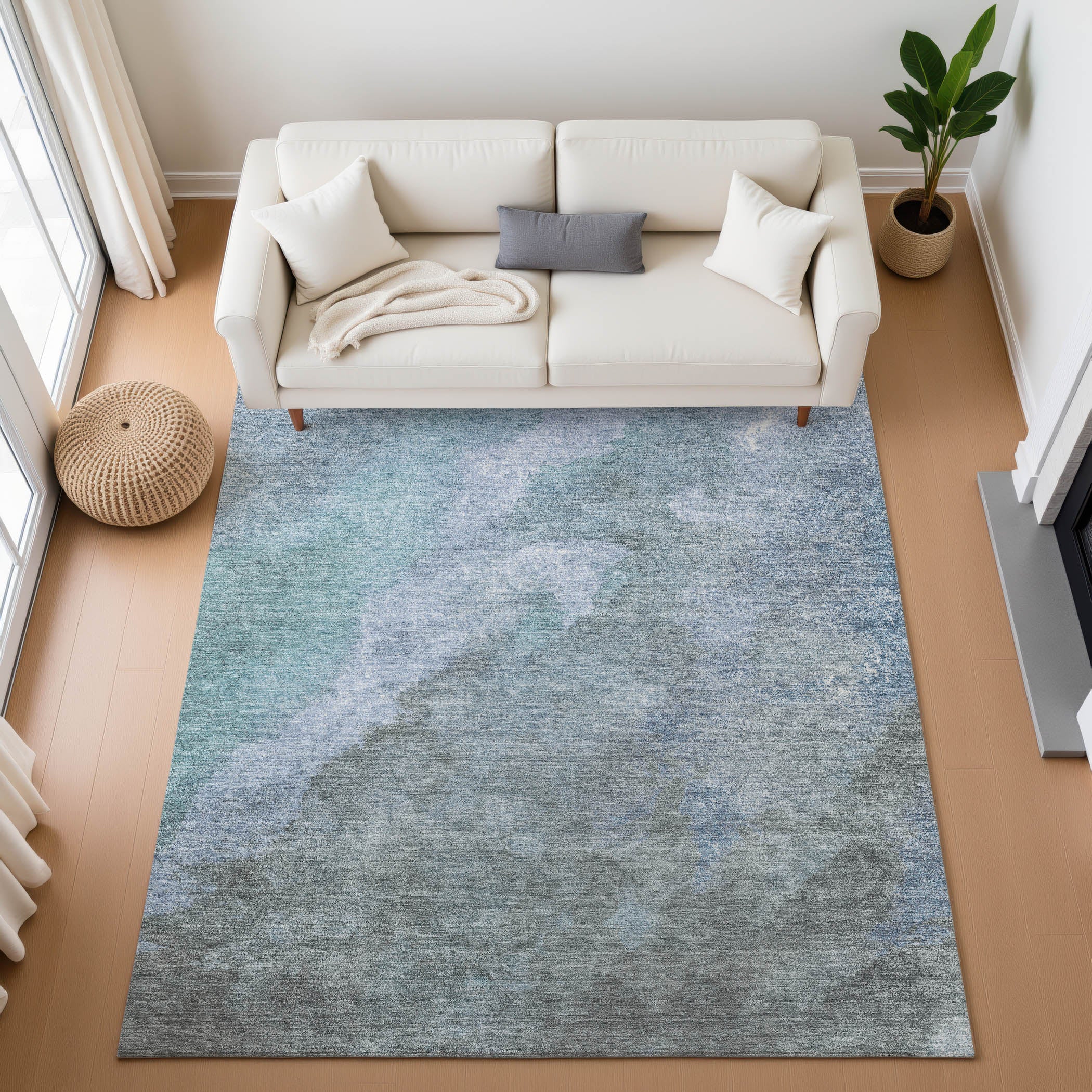 Baku Machine Washable Transitional Blue Rug 2'6" x 3'10" #shape_Rectangle