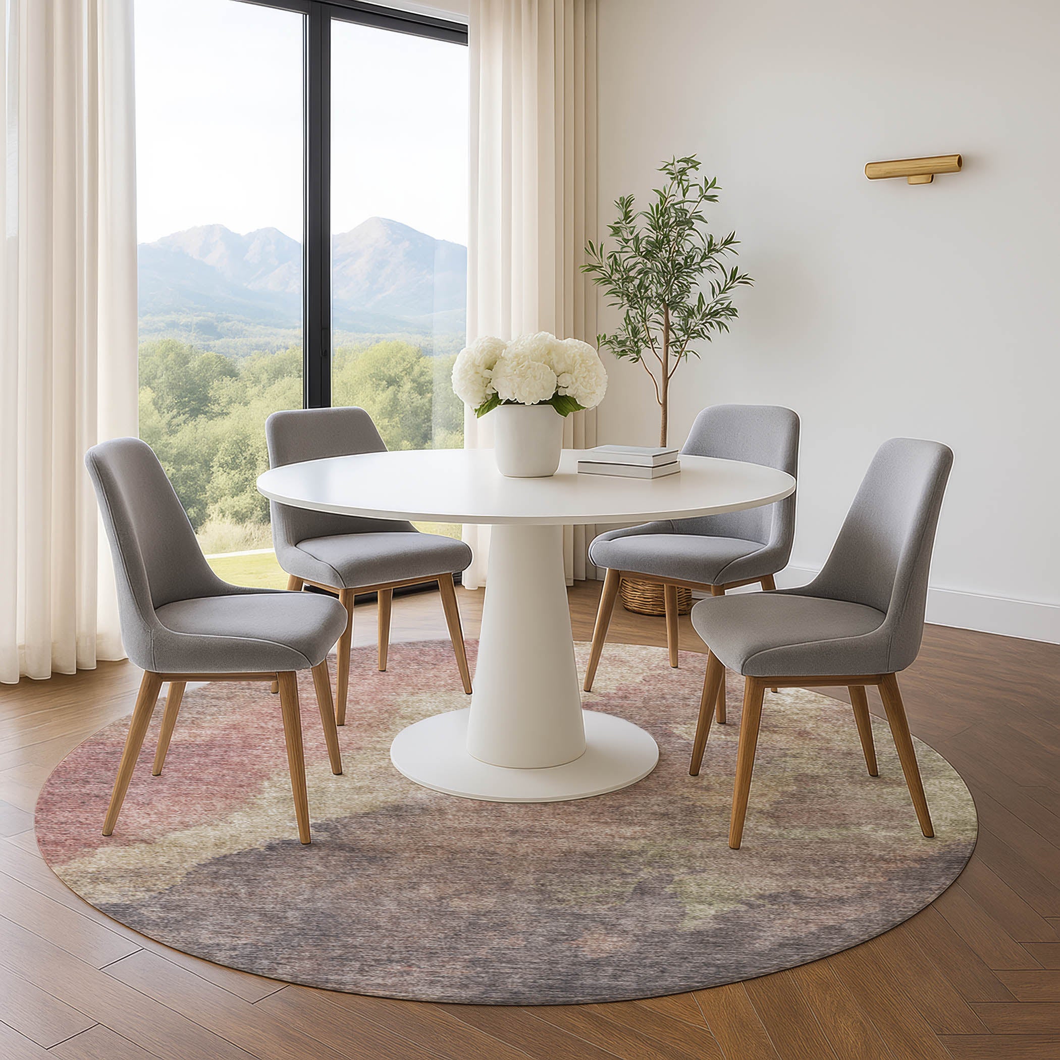 Baku Machine Washable Transitional Copper Orange Rug 8' x 8' #shape_Round