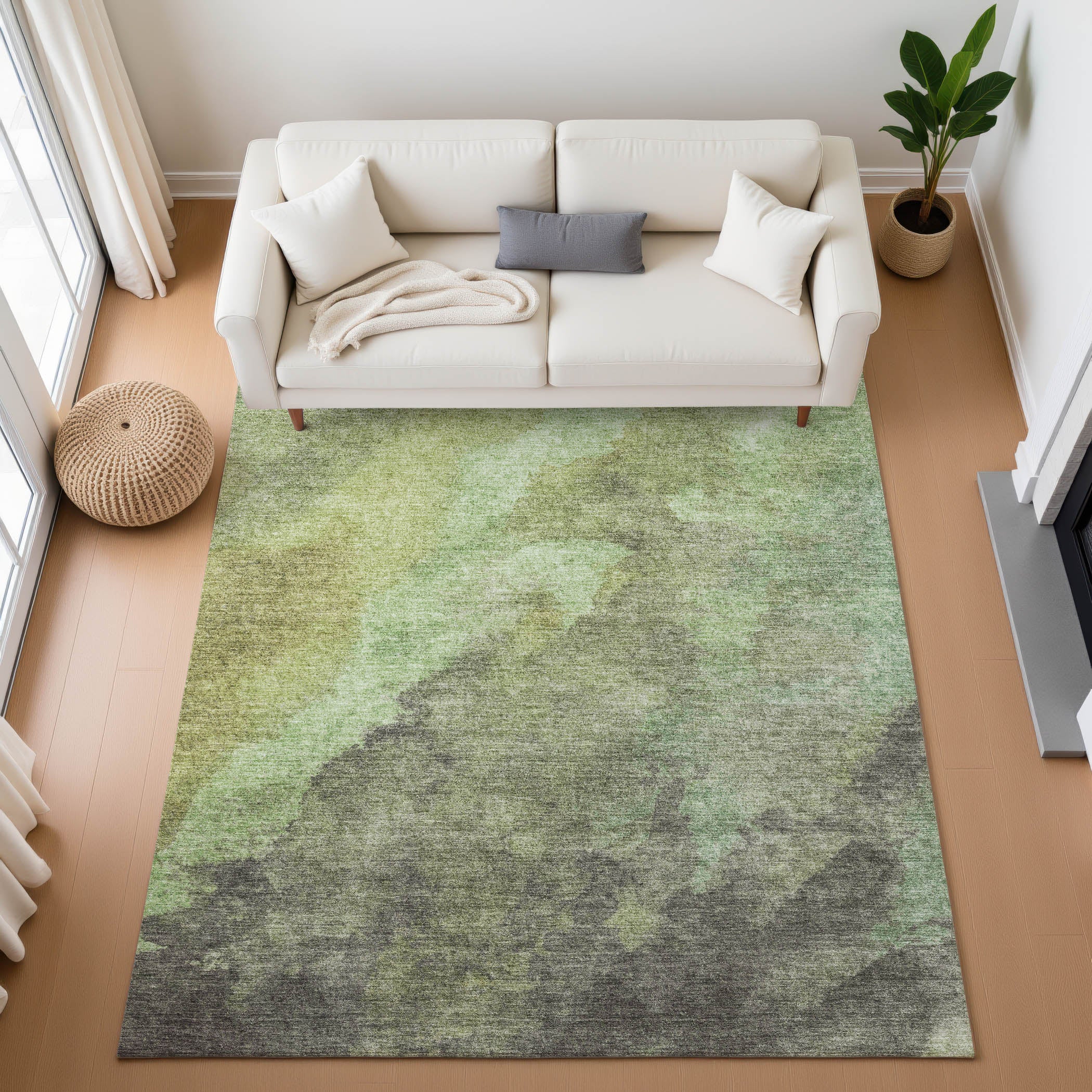 Baku Machine Washable Transitional Green Rug 2'6" x 3'10" #shape_Rectangle