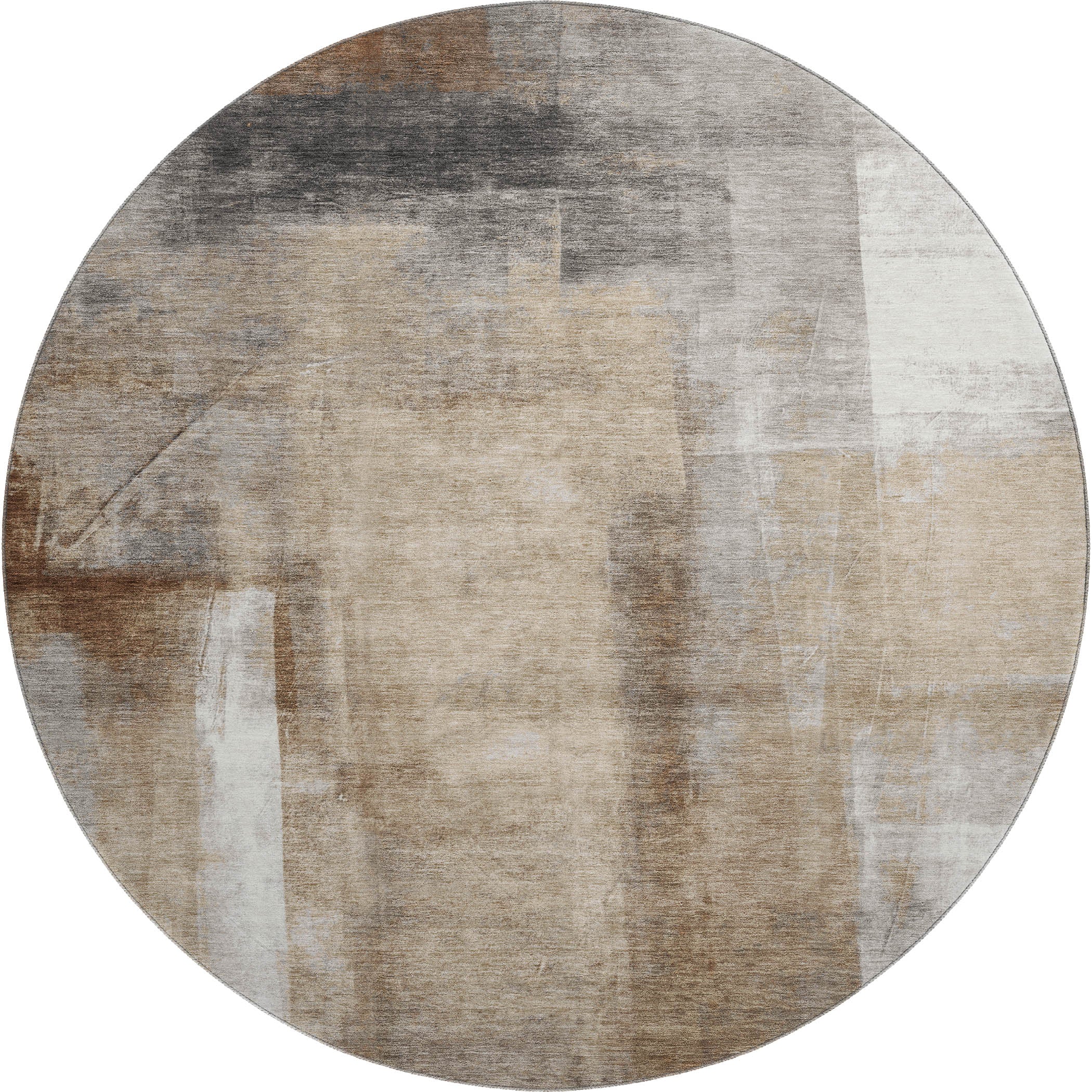 Salzburg Machine Washable Transitional Beige Brown Rug 8' x 8' #shape_Round