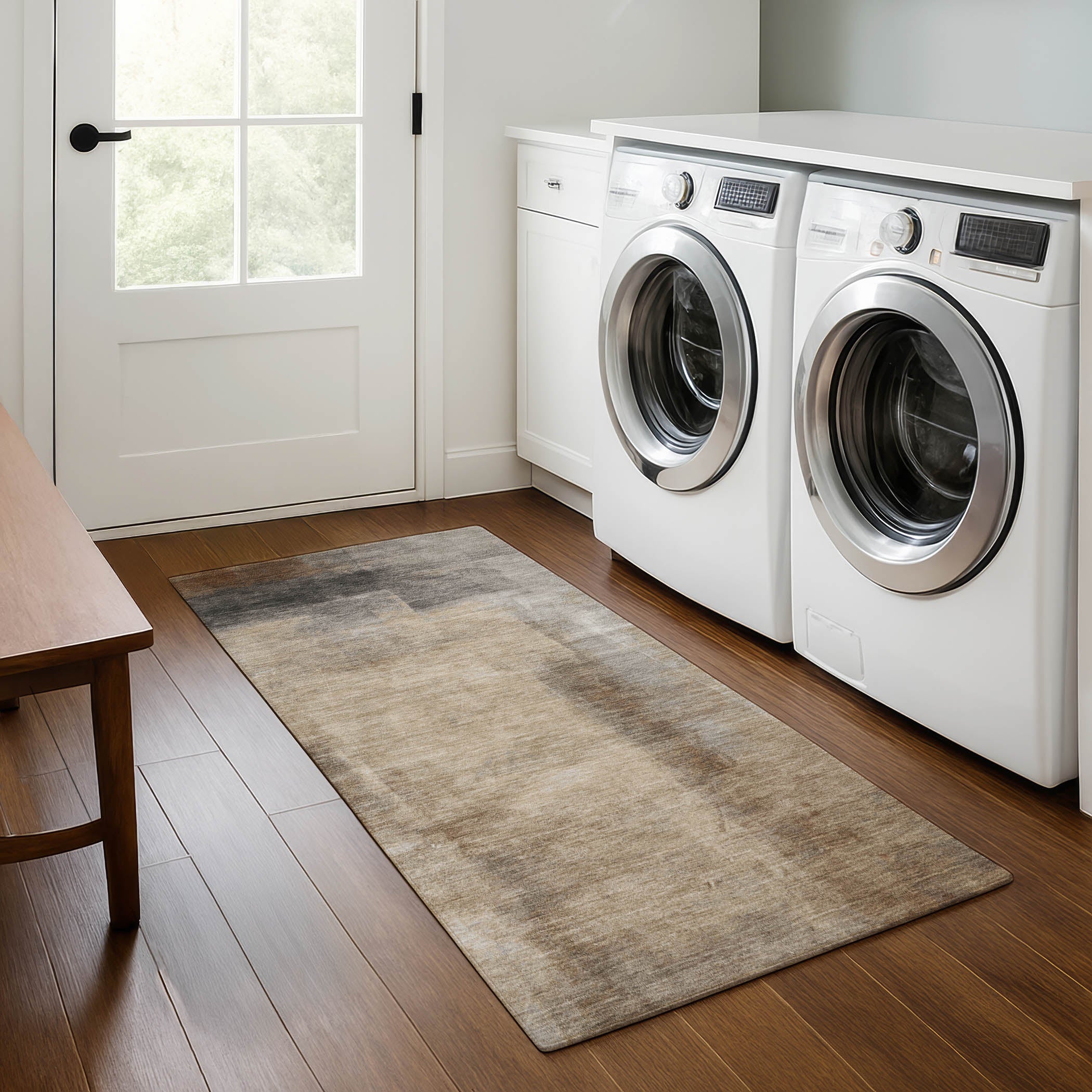Salzburg Machine Washable Transitional Beige Brown Rug 2'3" x 7'6" #shape_Runner