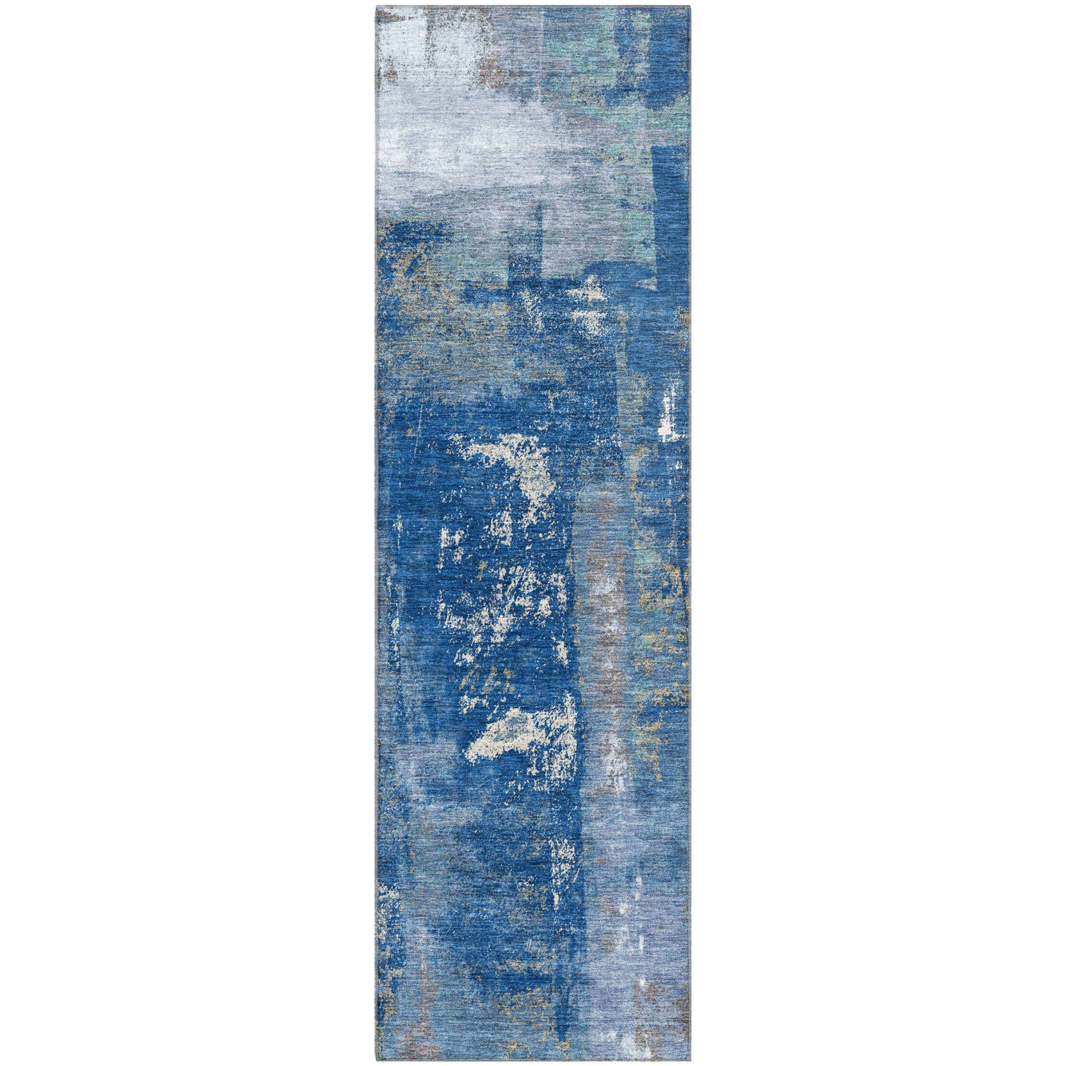 Salzburg Machine Washable Transitional Navy Blue Rug 2'3" x 7'6" #shape_Runner