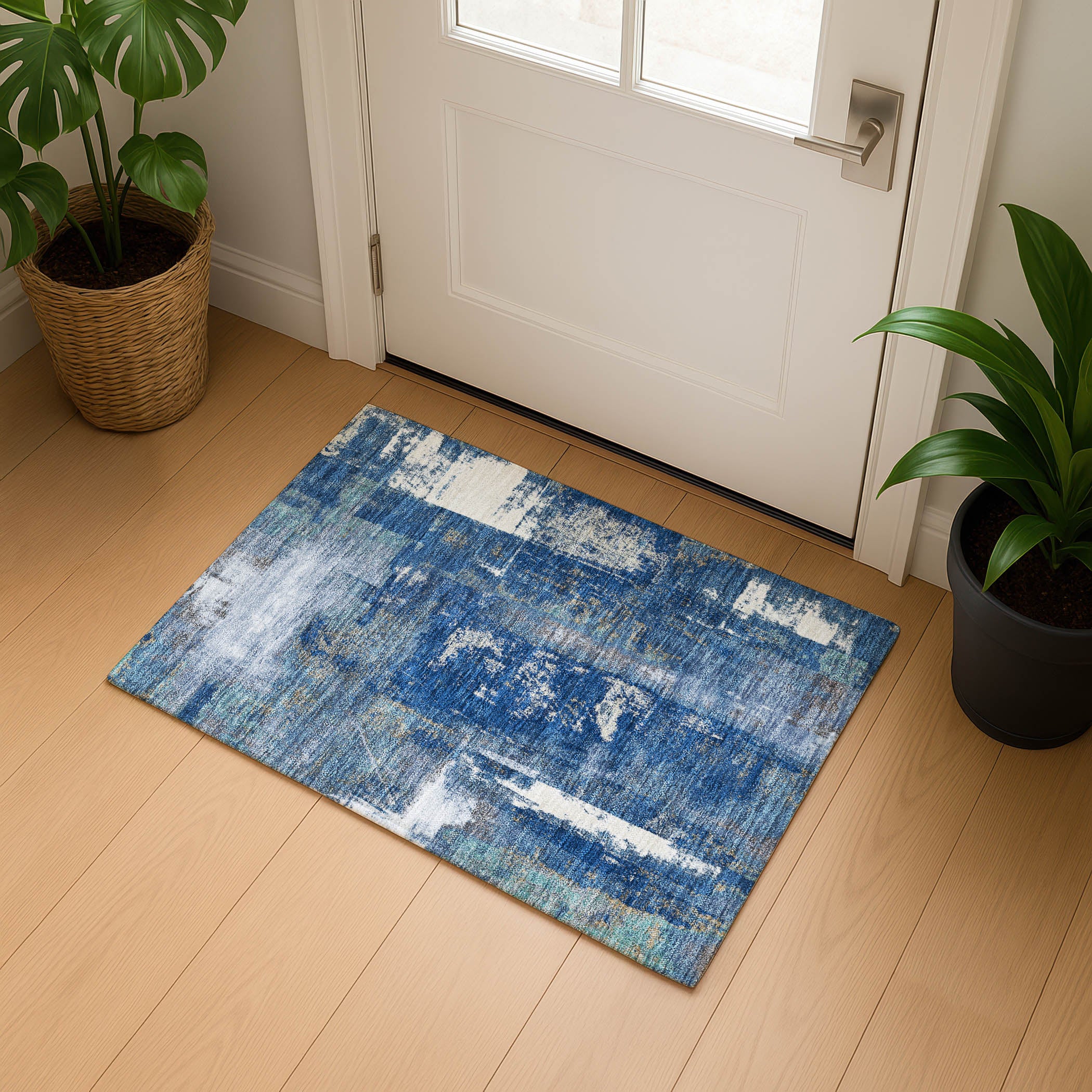Salzburg Machine Washable Transitional Navy Blue Rug 1'8" x 2'6" #shape_Rectangle