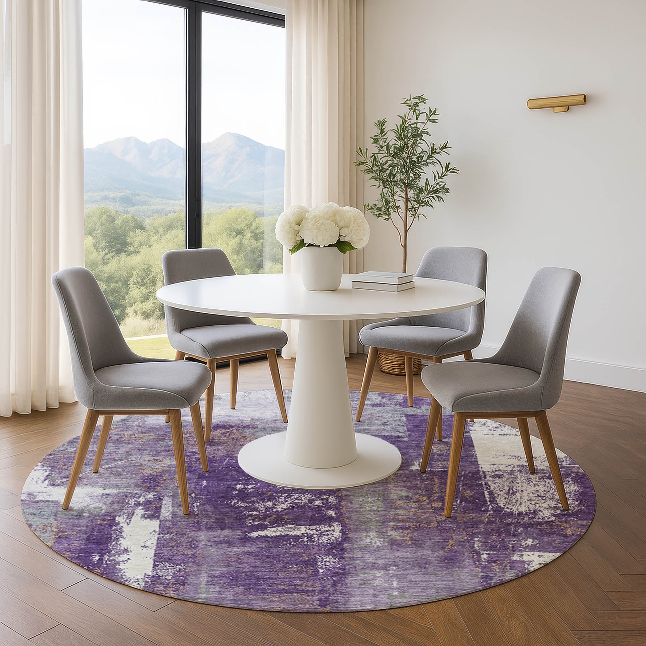 Salzburg Machine Washable Transitional Purple Rug 8' x 8' #shape_Round