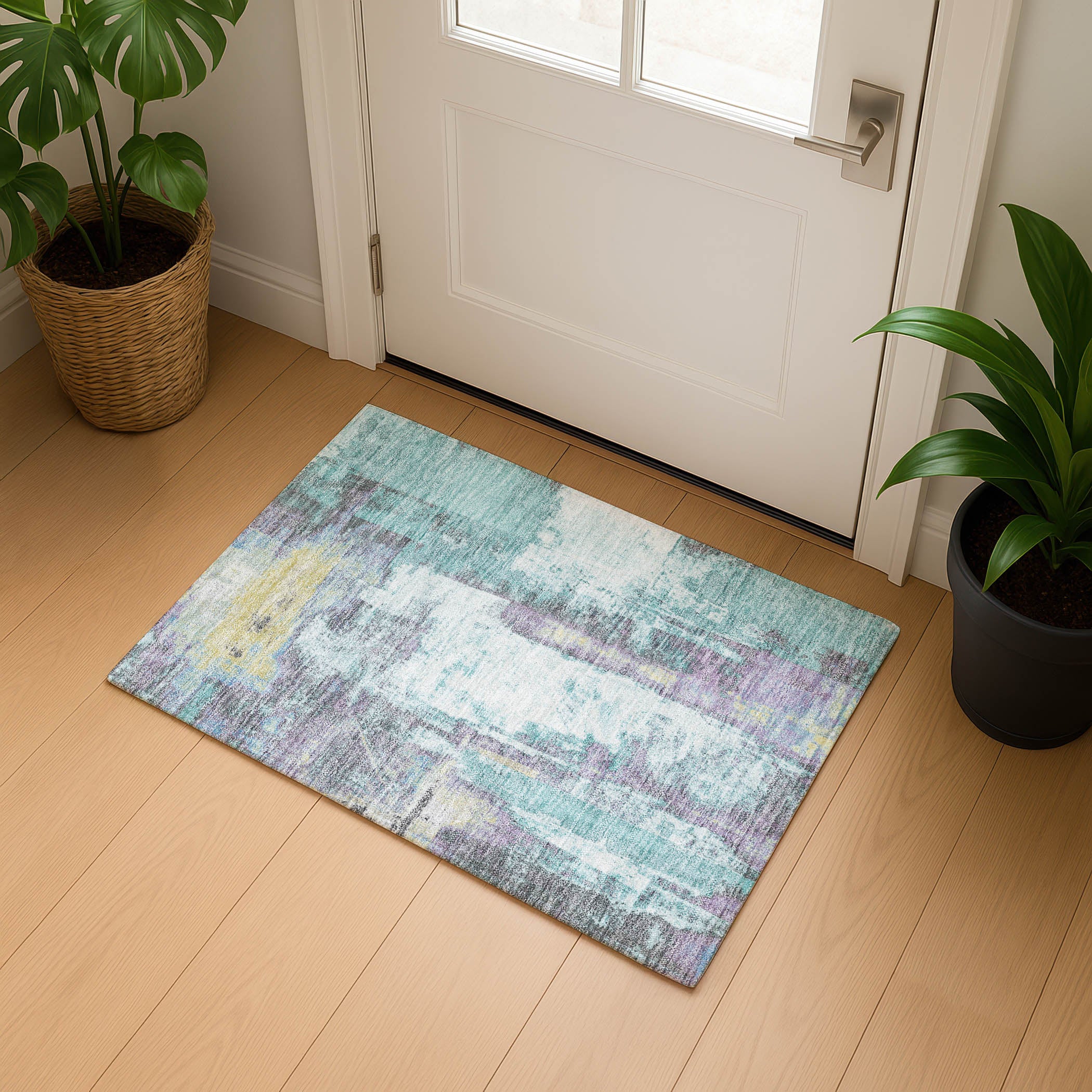 Salzburg Machine Washable Transitional Teal Rug 1'8" x 2'6" #shape_Rectangle