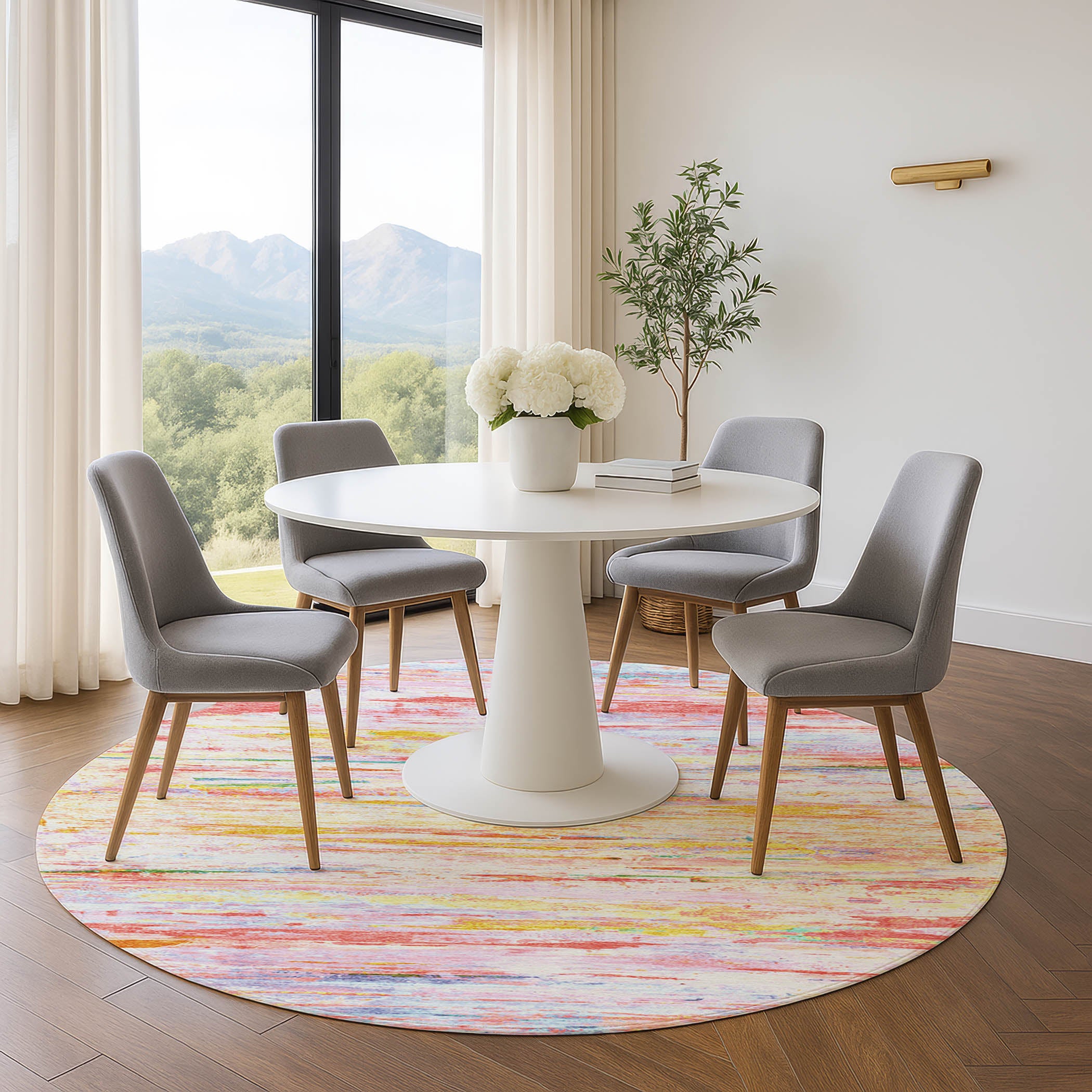 Sarajevo Machine Washable Transitional Coral Orange Rug 8' x 8' #shape_Round