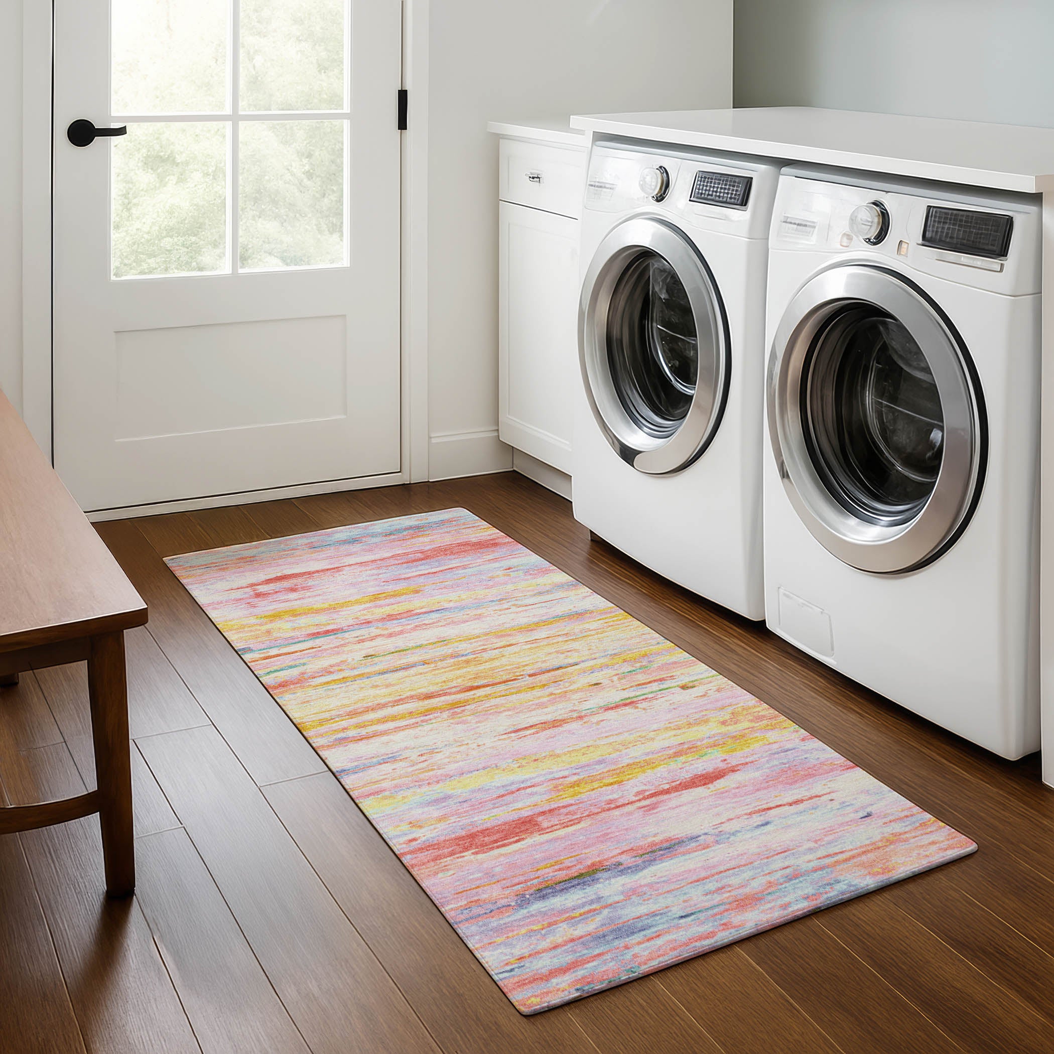 Sarajevo Machine Washable Transitional Coral Orange Rug 2'3" x 7'6" #shape_Runner