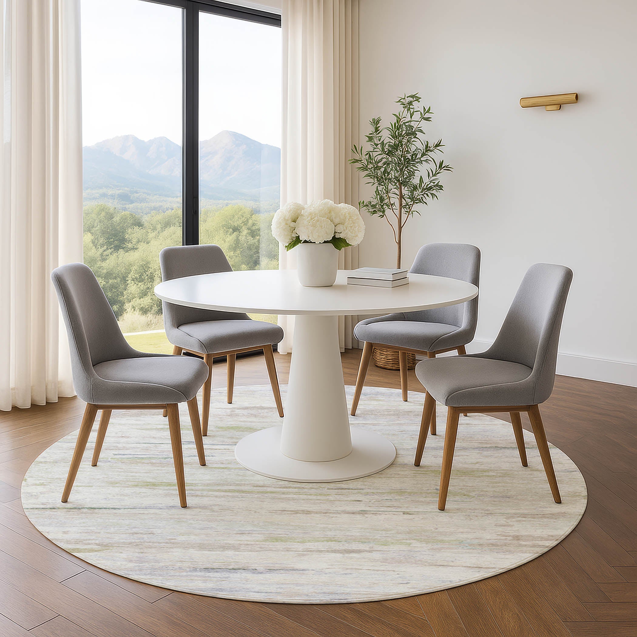 Sarajevo Machine Washable Transitional Ivory Rug 8' x 8' #shape_Round