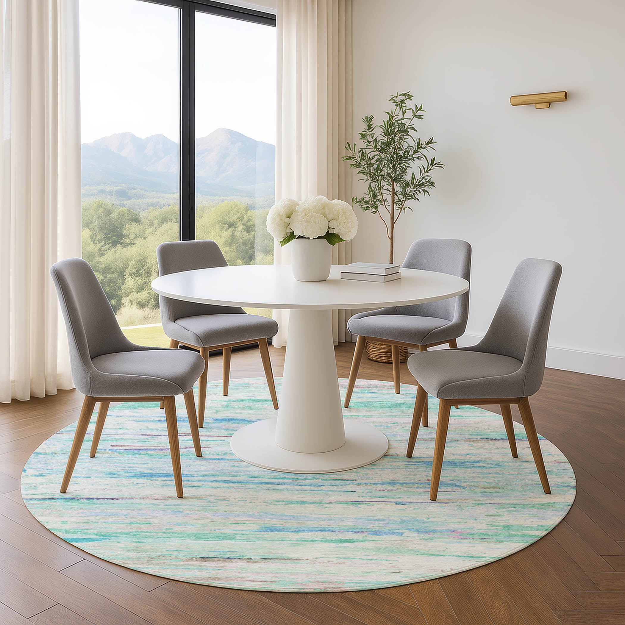 Sarajevo Machine Washable Transitional Teal Rug 8' x 8' #shape_Round