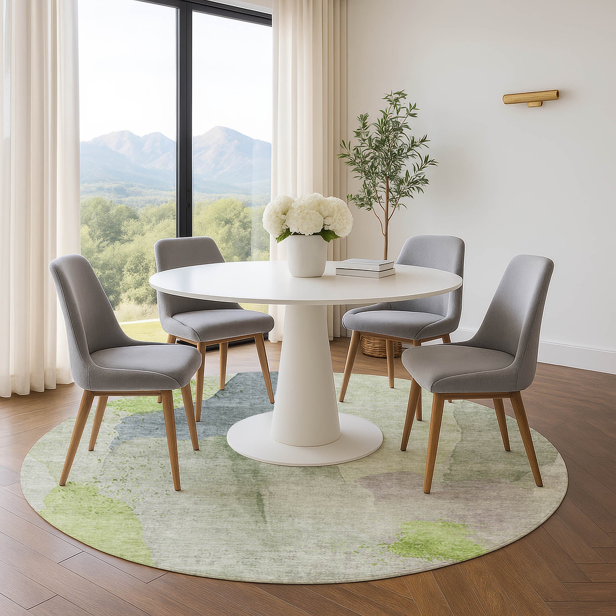 Mostar Machine Washable Transitional Aloe Green Rug 8' x 8' #shape_Round