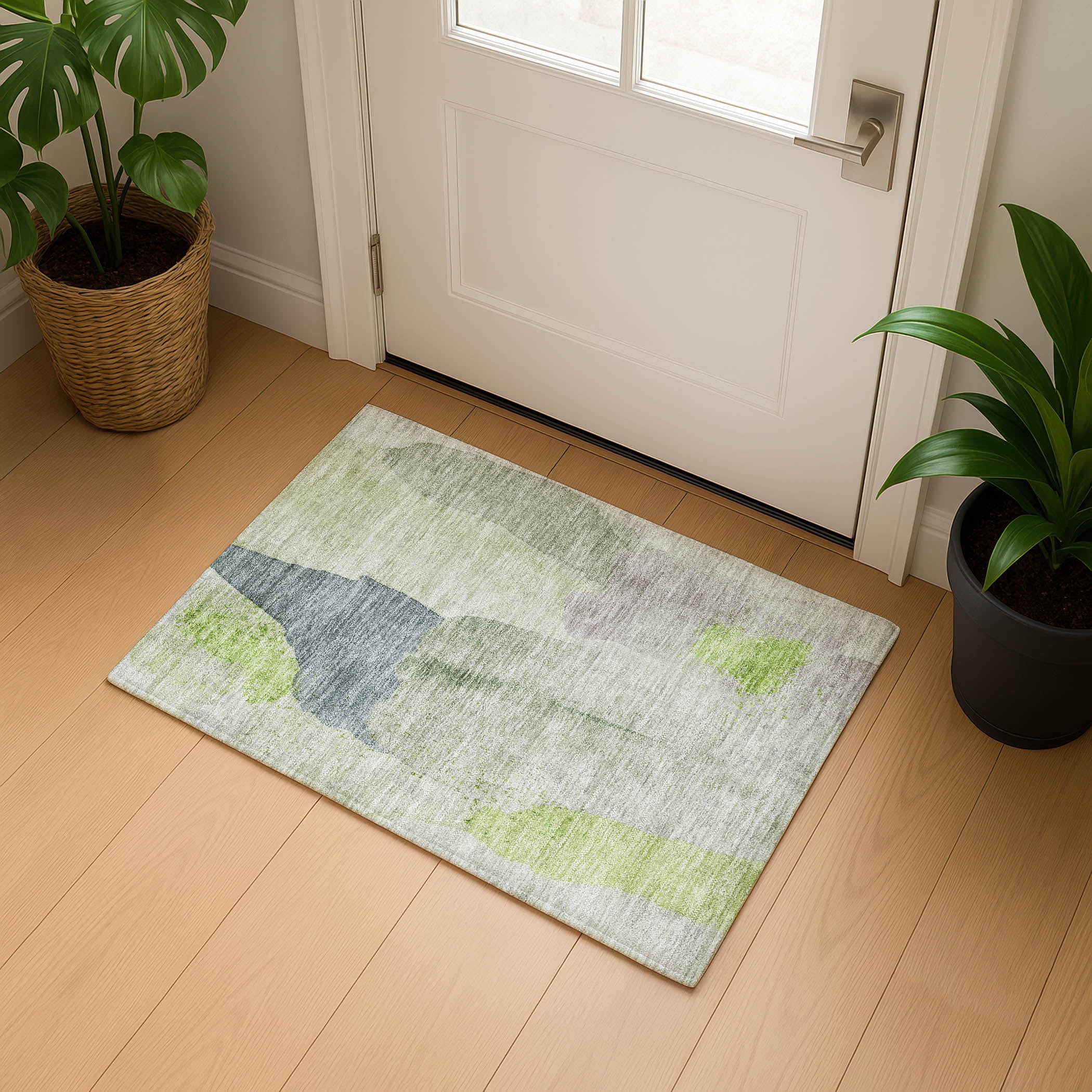 Mostar Machine Washable Transitional Aloe Green Rug 1'8" x 2'6" #shape_Rectangle