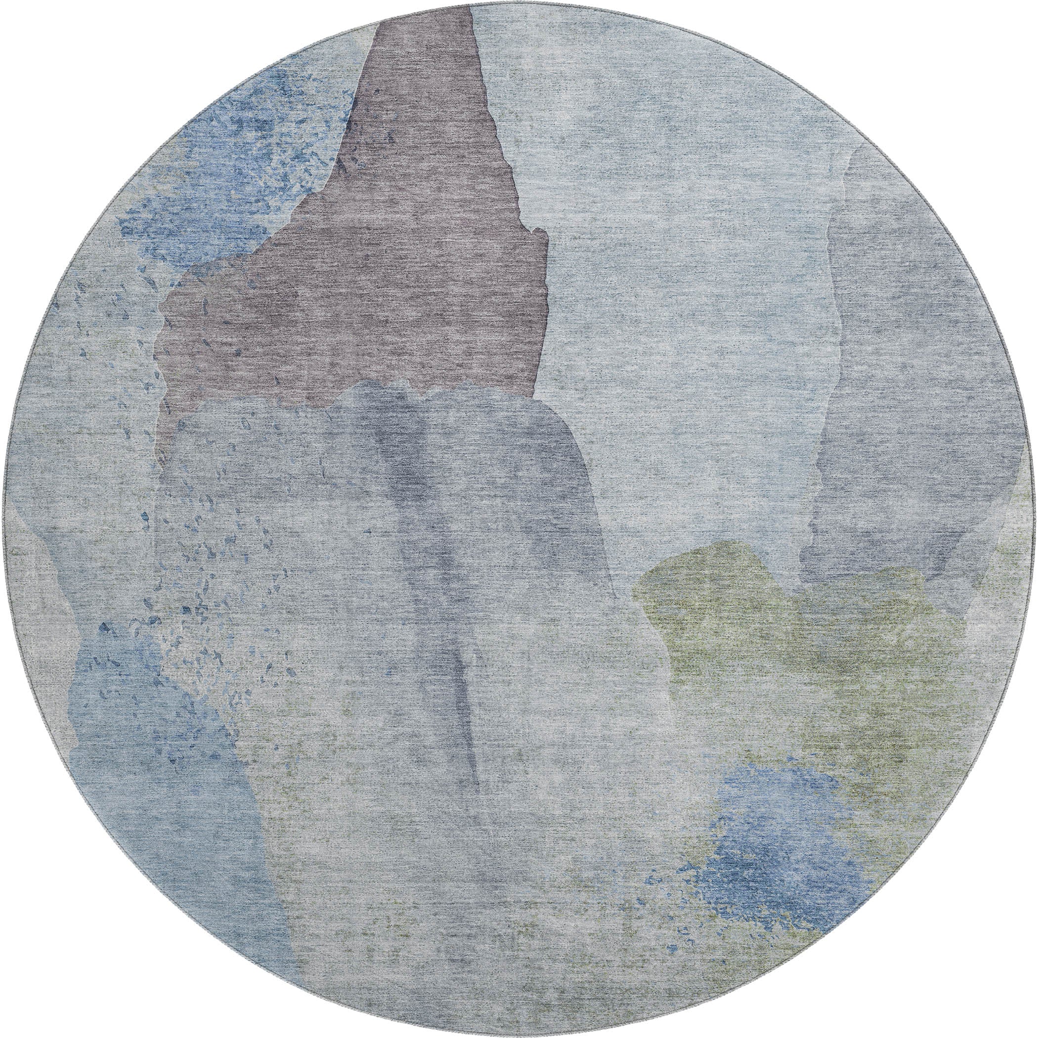 Mostar Machine Washable Transitional Denim Blue Rug 8' x 8' #shape_Round