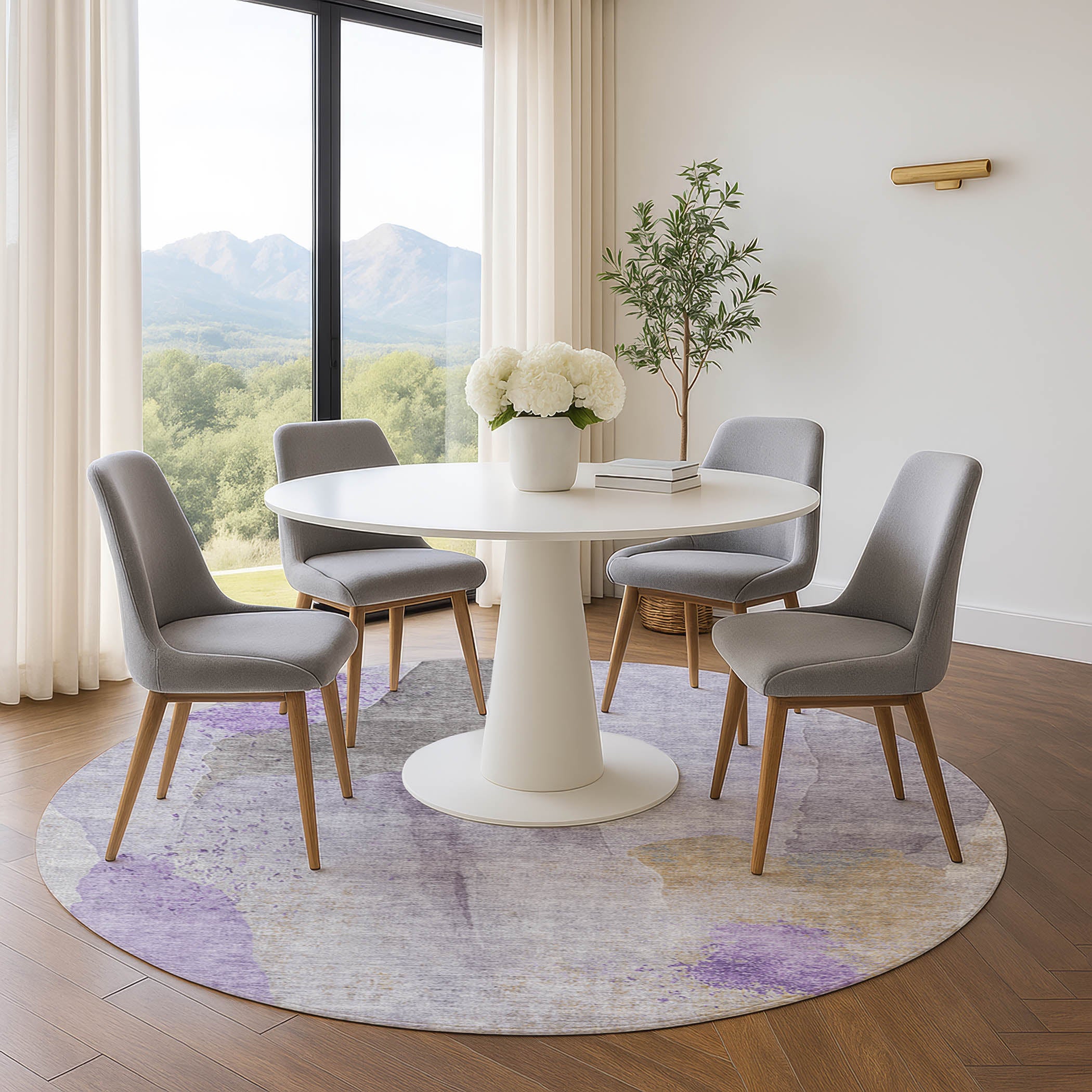 Mostar Machine Washable Transitional Lavender Purple Rug 8' x 8' #shape_Round
