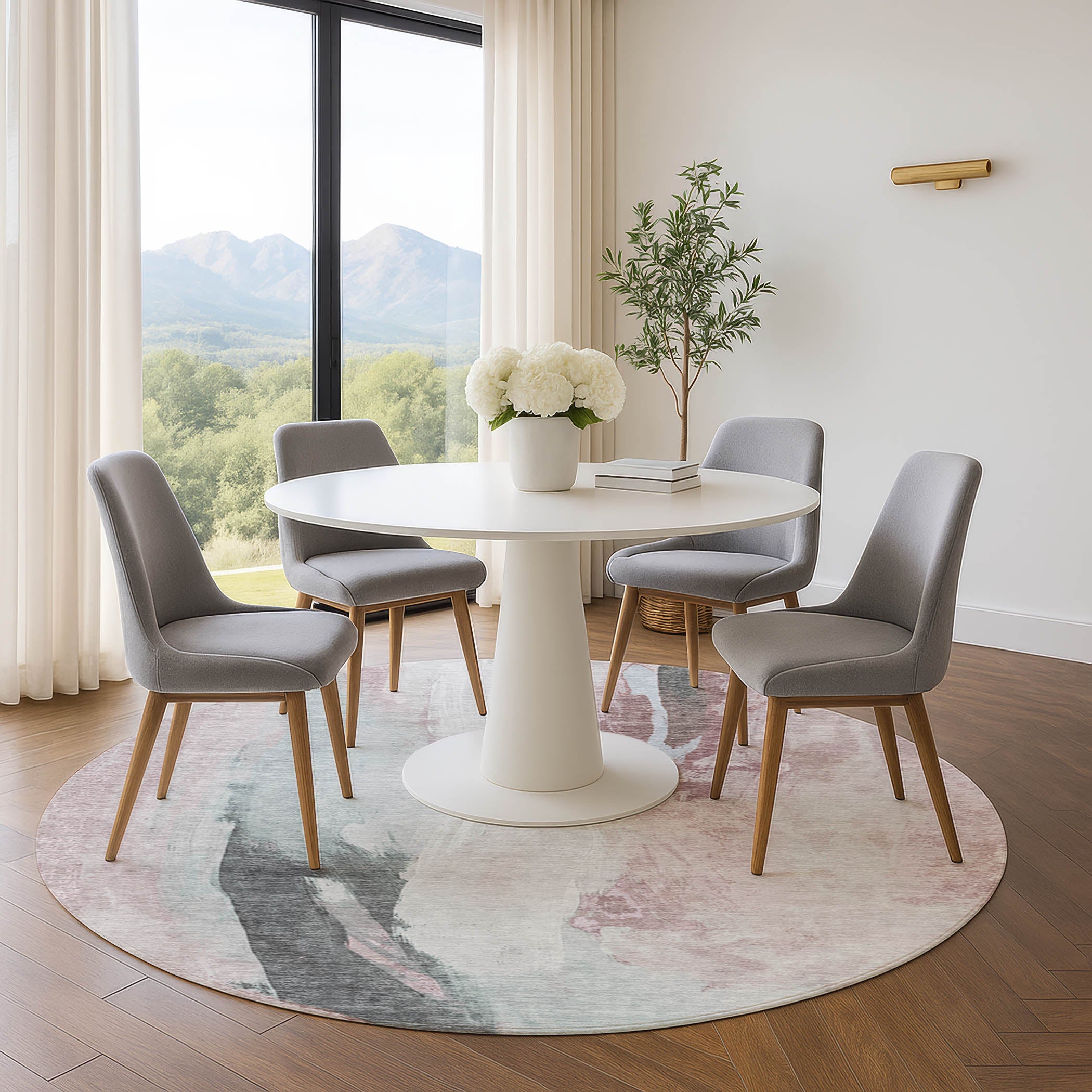 Rome Machine Washable Transitional Blush Pink Rug 8' x 8' #shape_Round