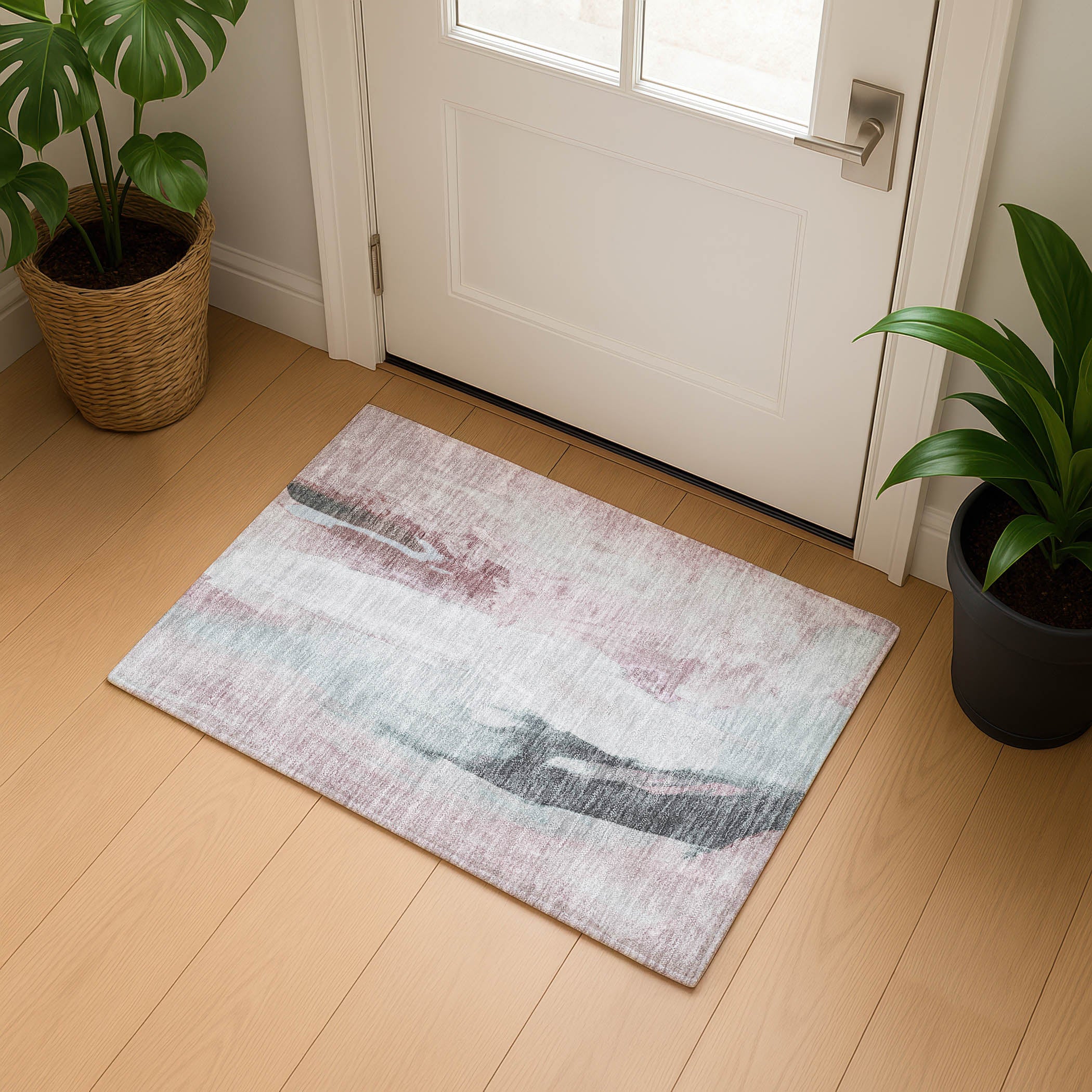 Rome Machine Washable Transitional Blush Pink Rug 1'8" x 2'6" #shape_Rectangle