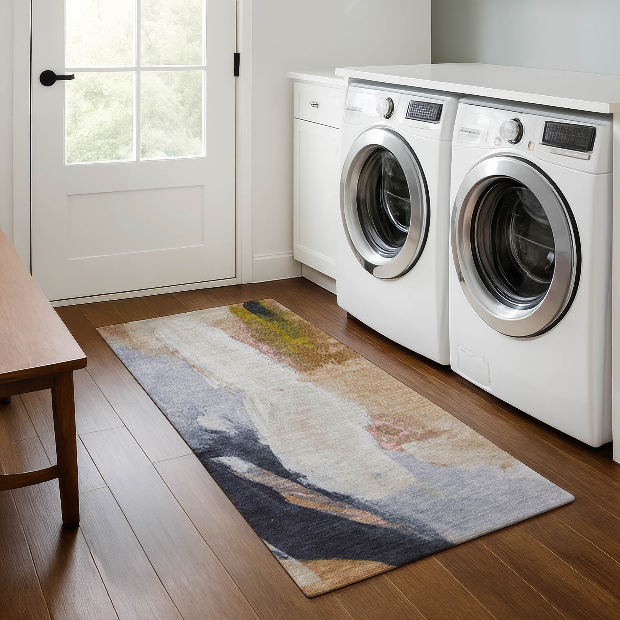 Rome Machine Washable Transitional Putty Ivory Rug 2'3" x 7'6" #shape_Runner