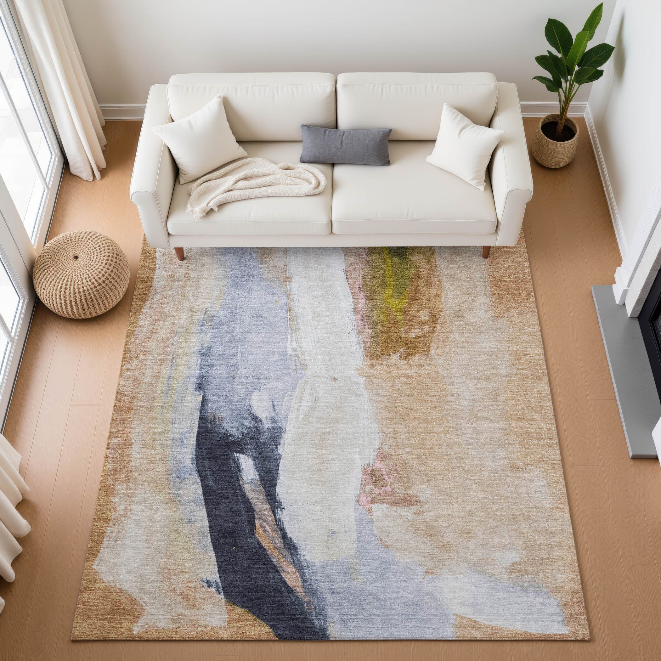 Rome Machine Washable Transitional Putty Ivory Rug 2'6" x 3'10" #shape_Rectangle