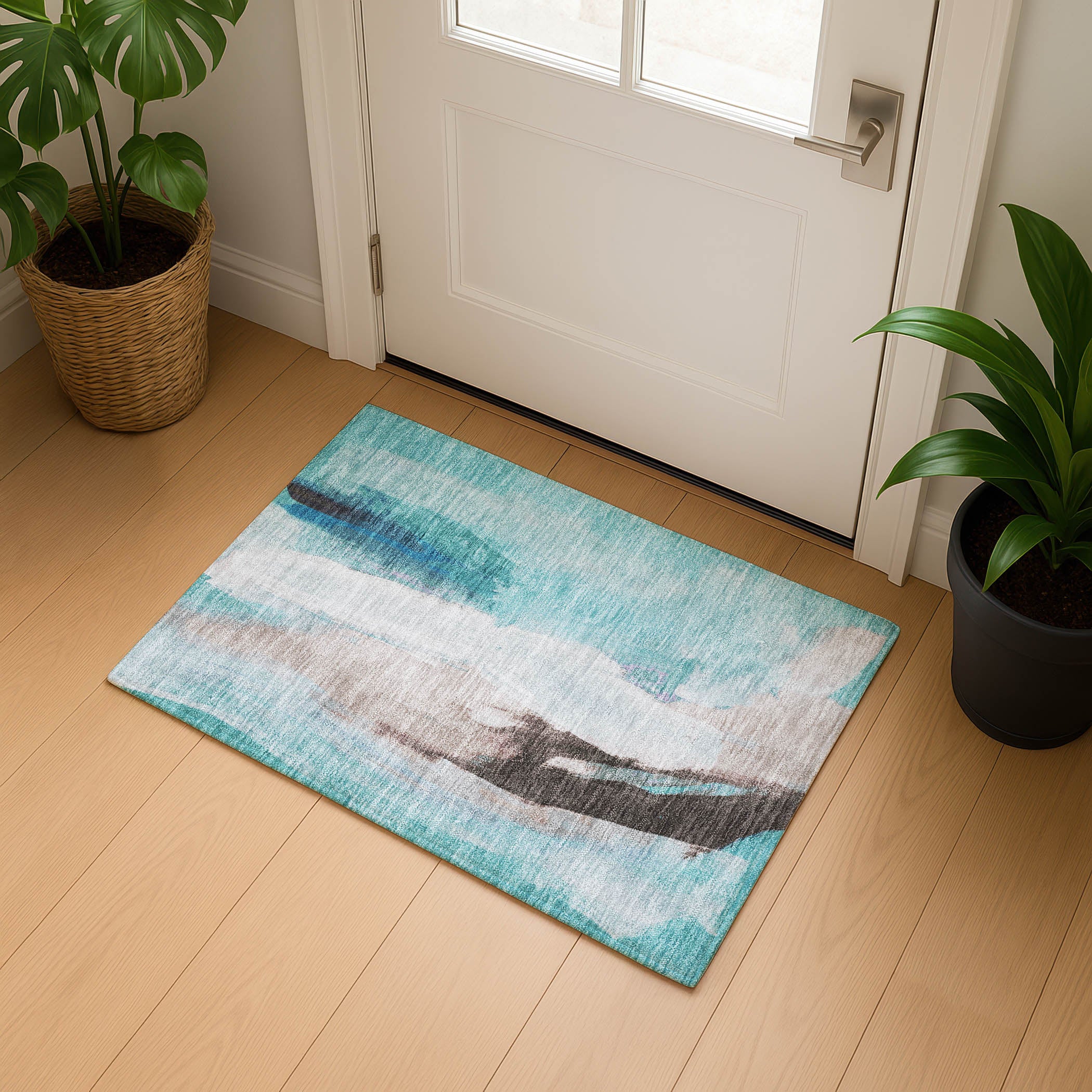 Rome Machine Washable Transitional Teal Rug 1'8" x 2'6" #shape_Rectangle