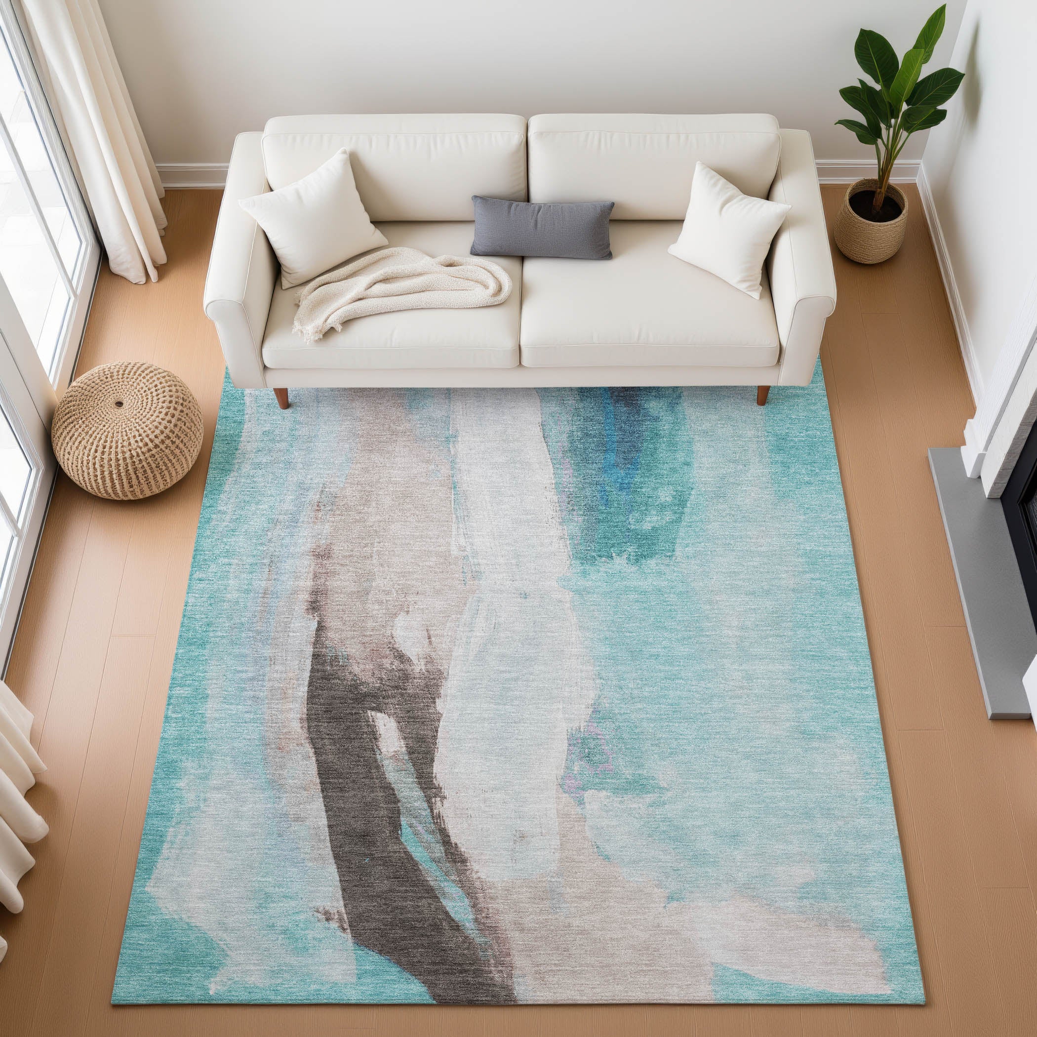 Rome Machine Washable Transitional Teal Rug 2'6" x 3'10" #shape_Rectangle