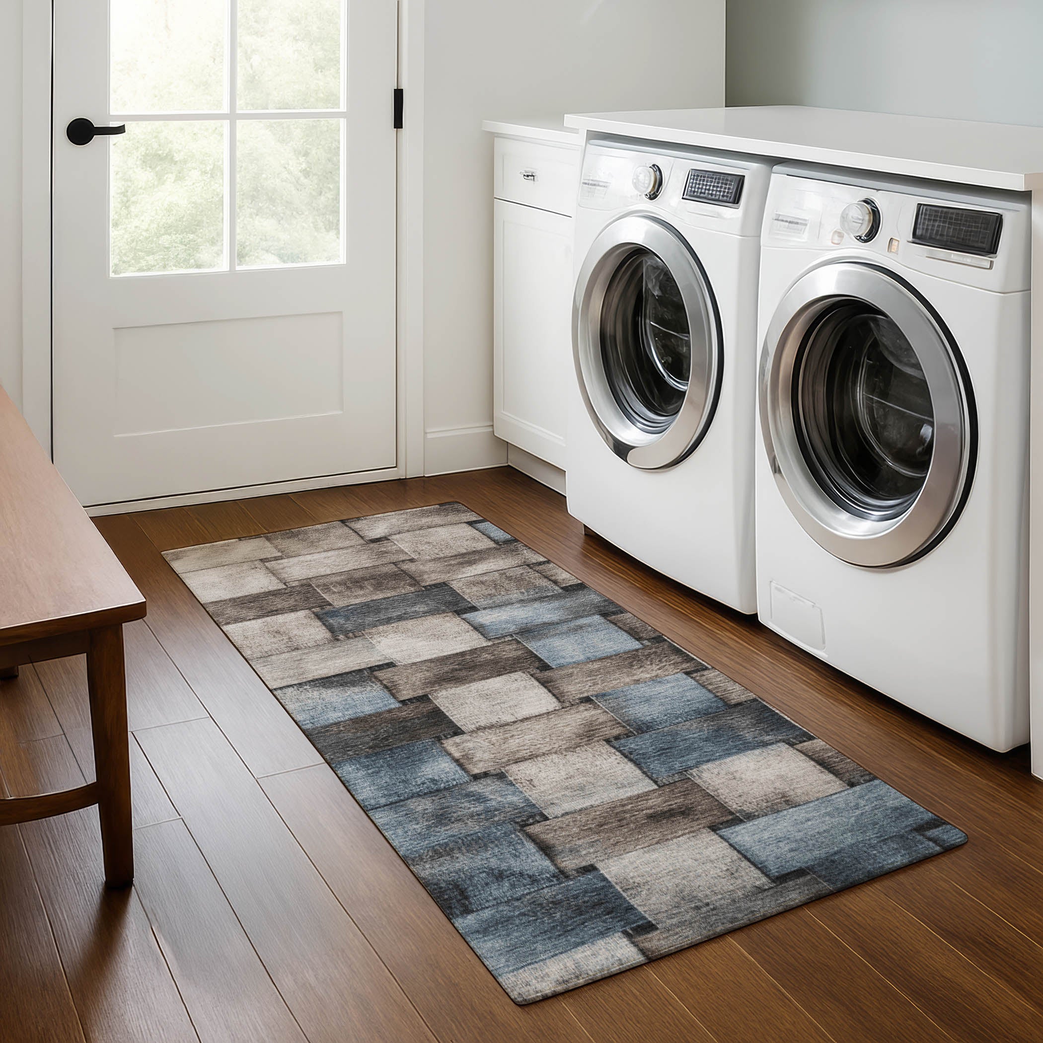 Vienna Machine Washable Transitional Taupe Brown Rug 2'3" x 7'6" #shape_Runner