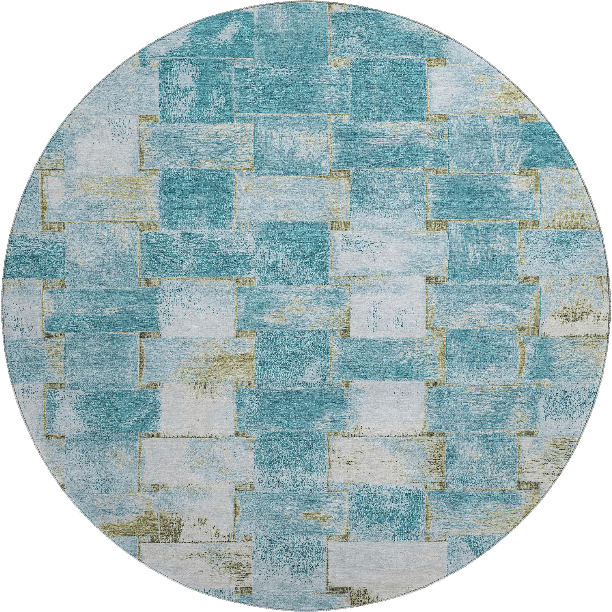 Vienna Machine Washable Transitional Teal Rug 8' x 8' #shape_Round