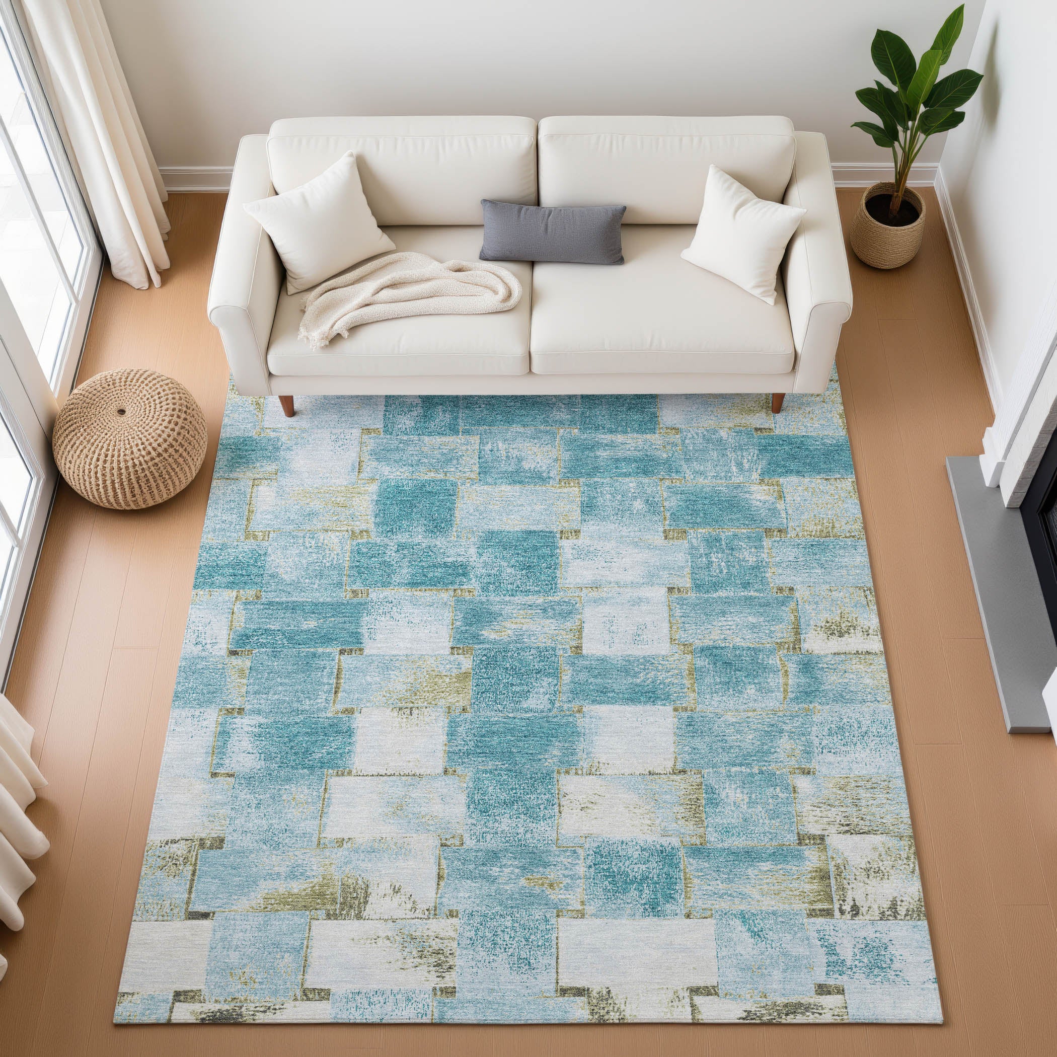 Vienna Machine Washable Transitional Teal Rug 2'6" x 3'10" #shape_Rectangle