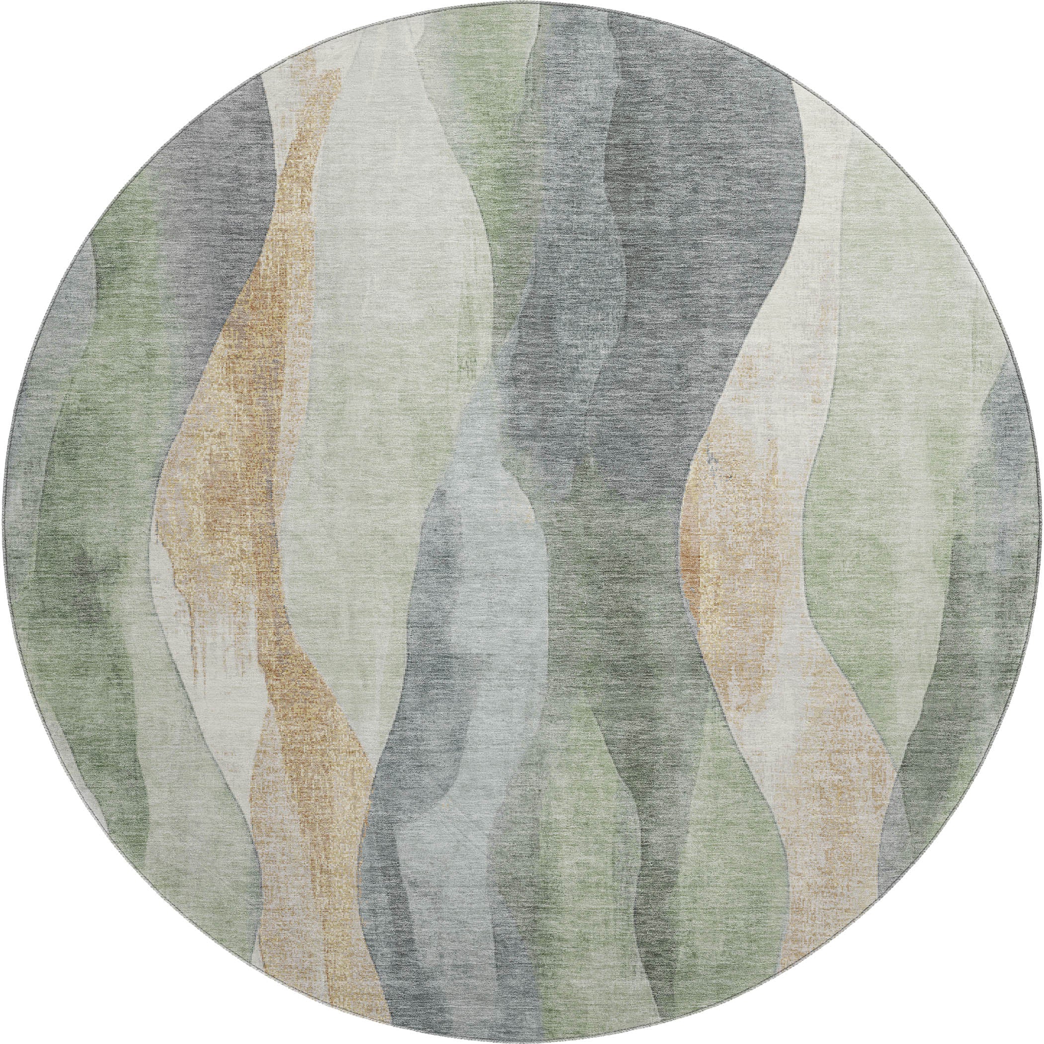 Santorini Machine Washable Transitional Aloe Green Rug 8' x 8' #shape_Round