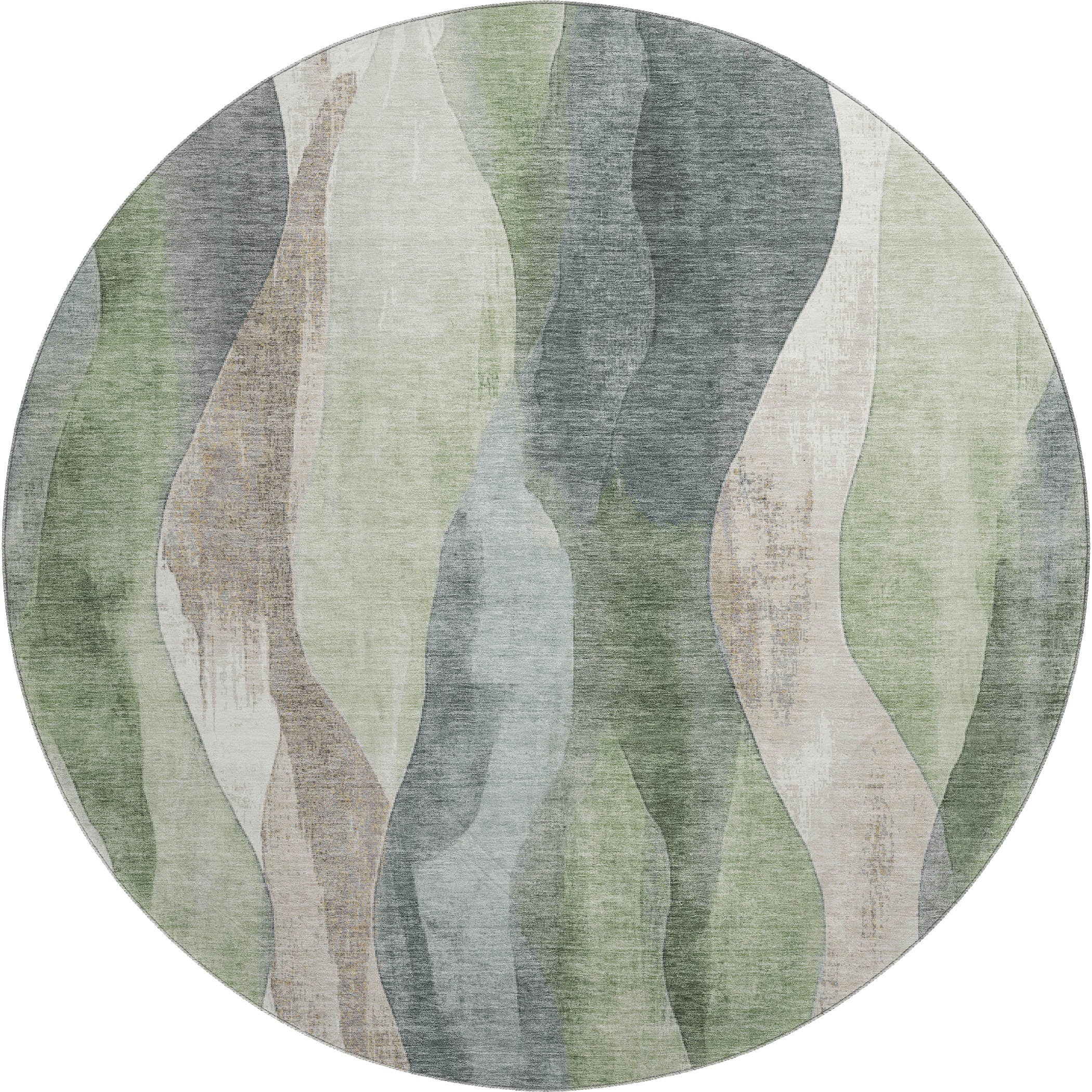 Santorini Machine Washable Transitional Fern Green Rug 8' x 8' #shape_Round
