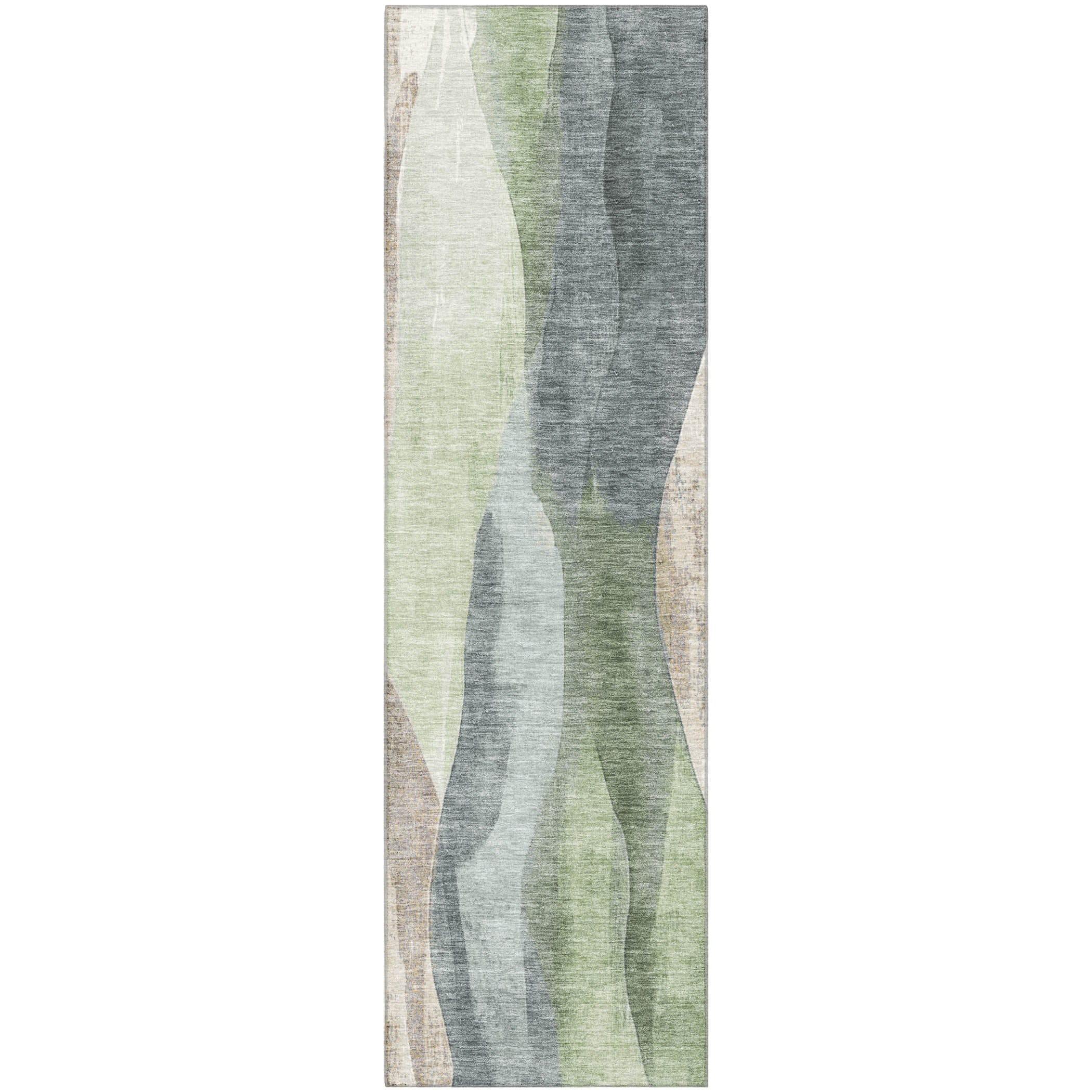 Santorini Machine Washable Transitional Fern Green Rug 2'3" x 7'6" #shape_Runner