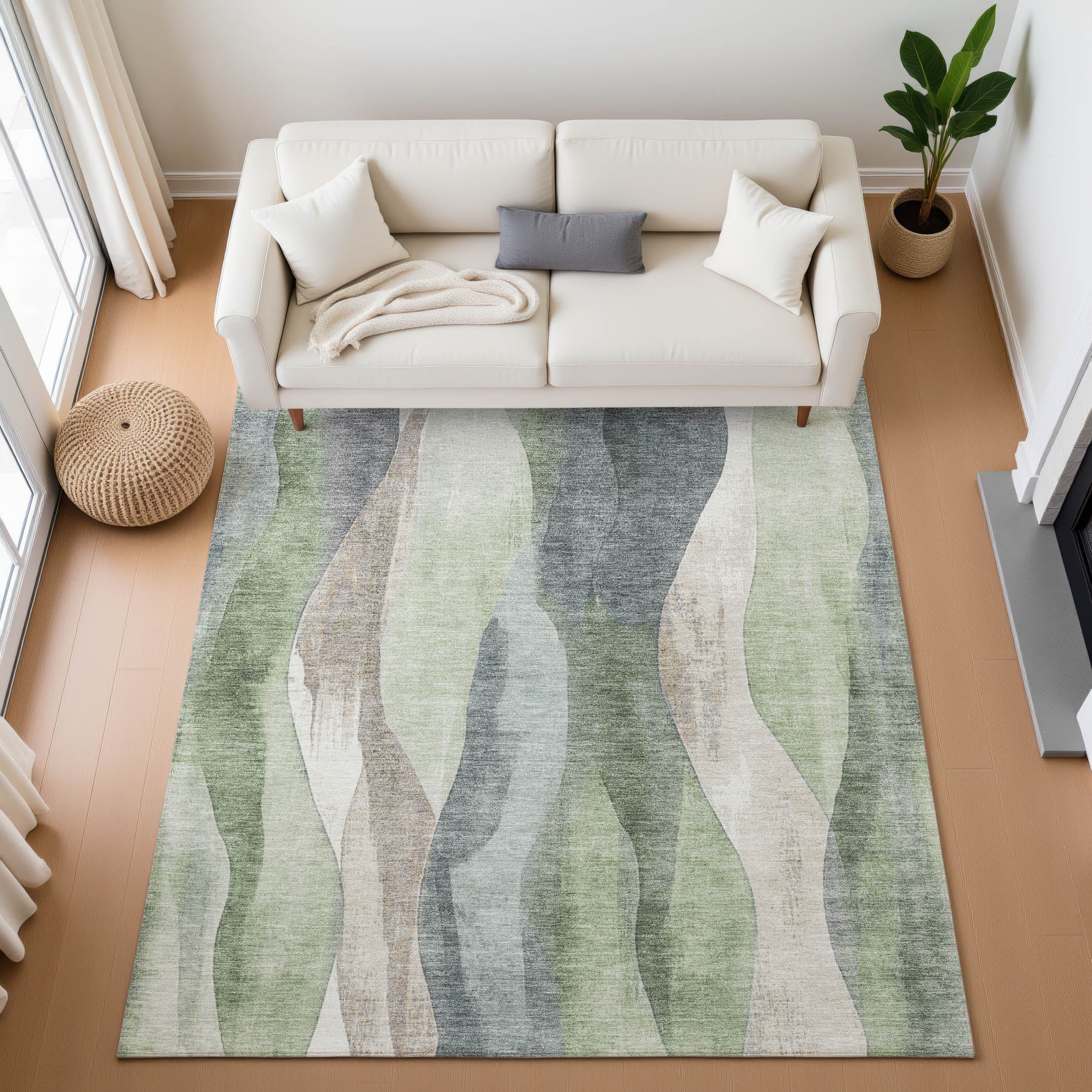 Santorini Machine Washable Transitional Fern Green Rug 2'6" x 3'10" #shape_Rectangle