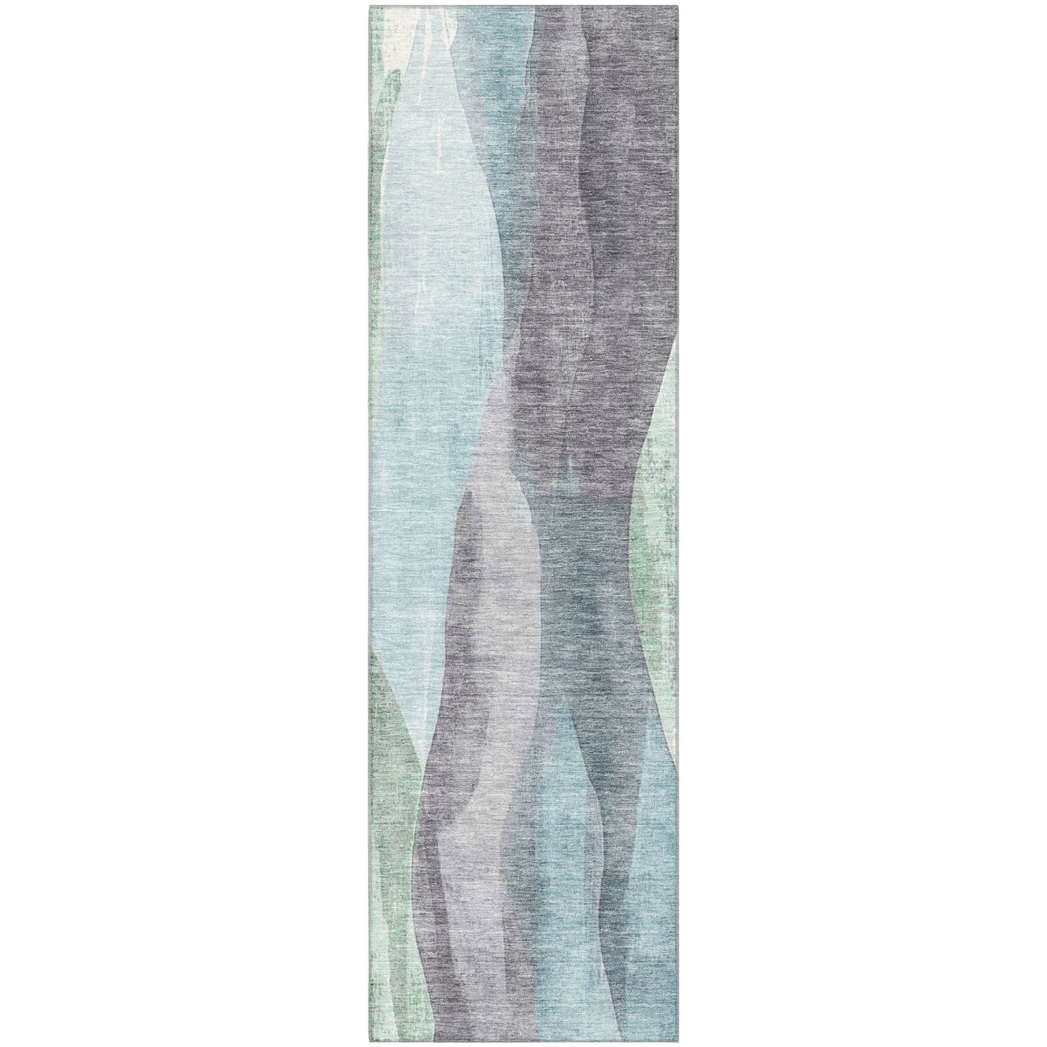 Santorini Machine Washable Transitional Teal Rug 2'3" x 7'6" #shape_Runner