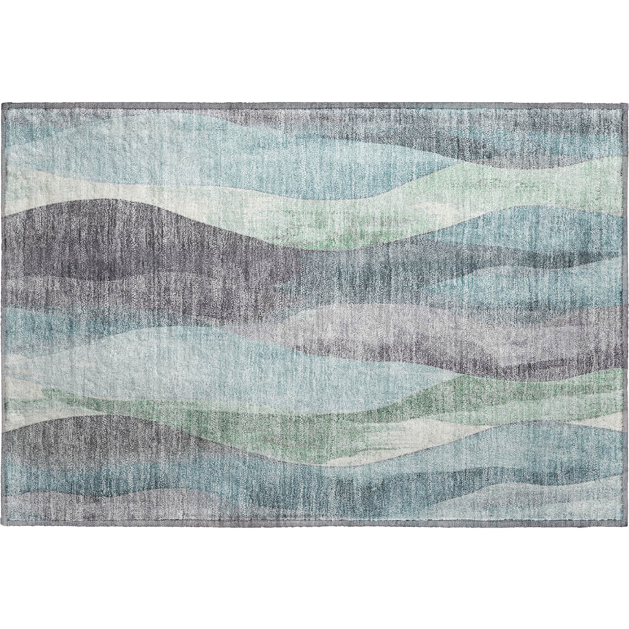 Santorini Machine Washable Transitional Teal Rug 1'8" x 2'6" #shape_Rectangle