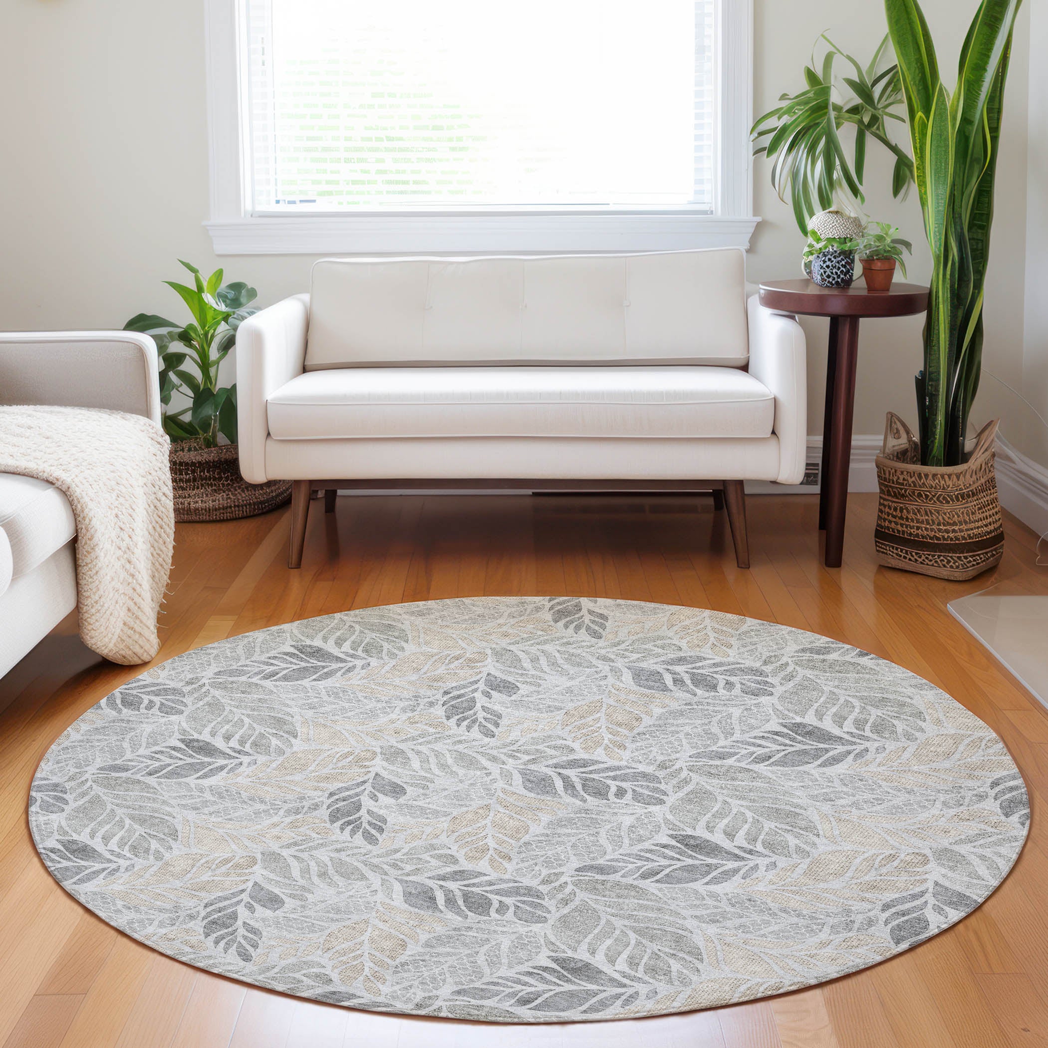 Lucerne Machine Washable Tropical Fog Gray Rug 8' x 8' #shape_Round