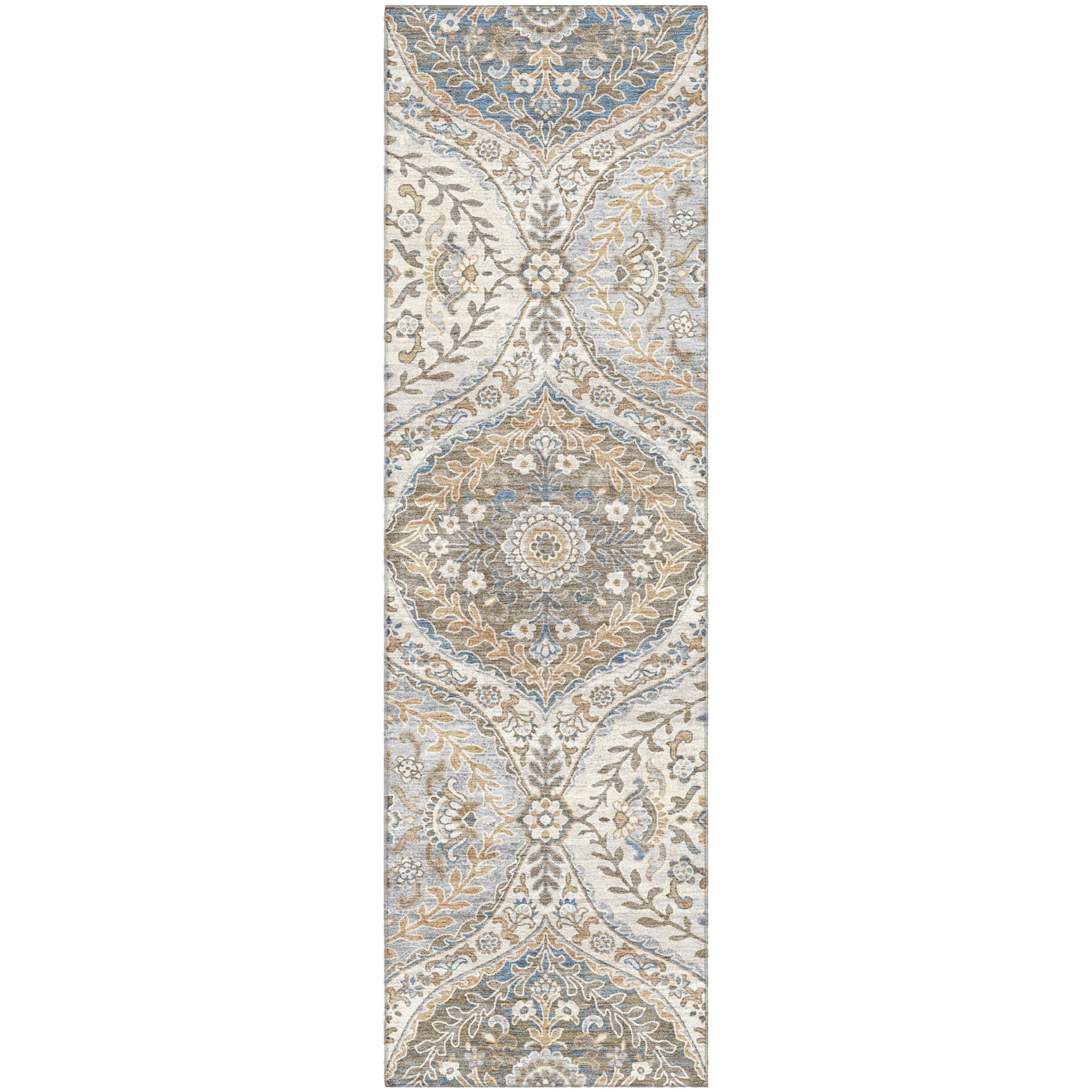 Florence Machine Washable Traditional Beige Brown Rug 2'3" x 7'6" #shape_Runner