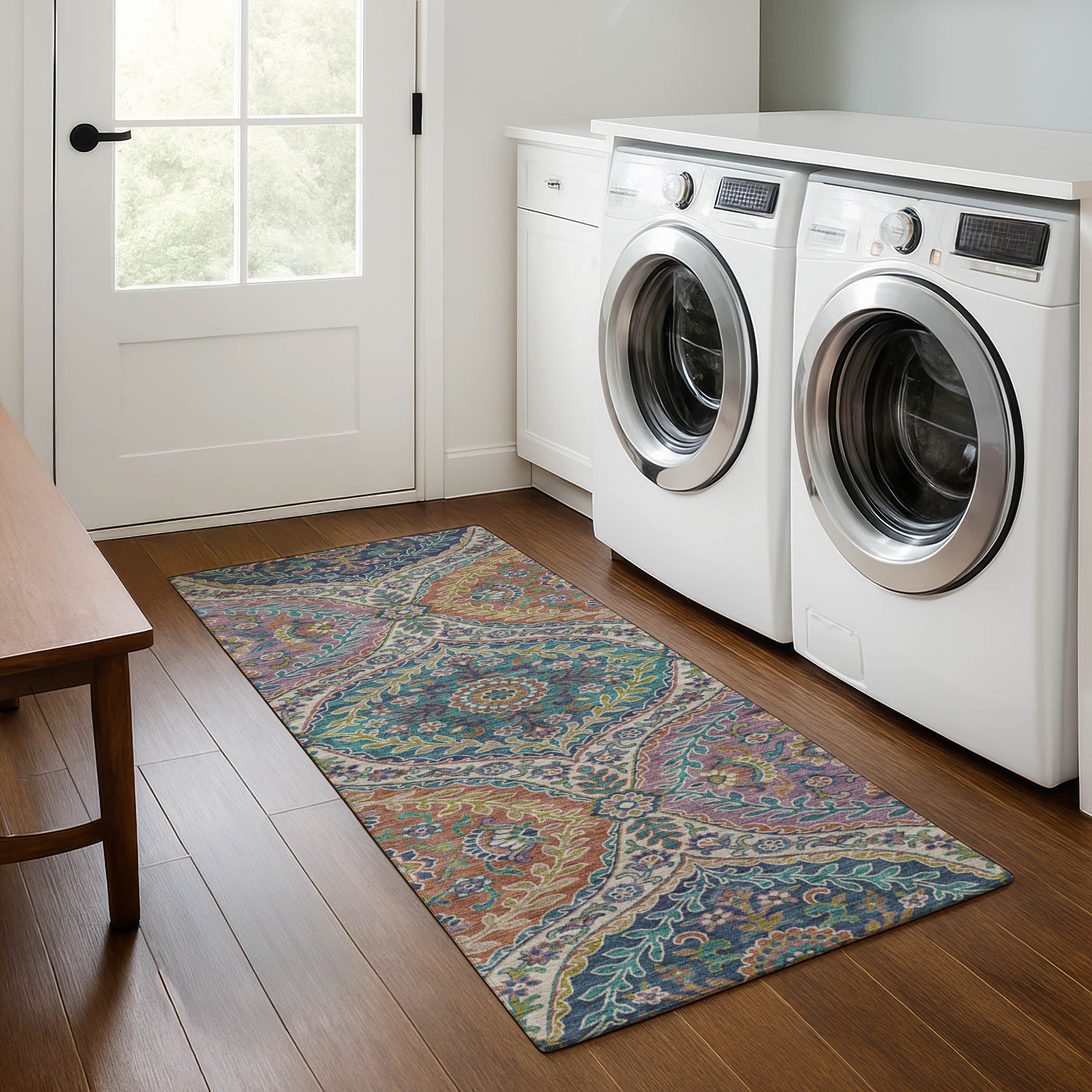 Florence Machine Washable Traditional Blue Rug 2'3" x 7'6" #shape_Runner