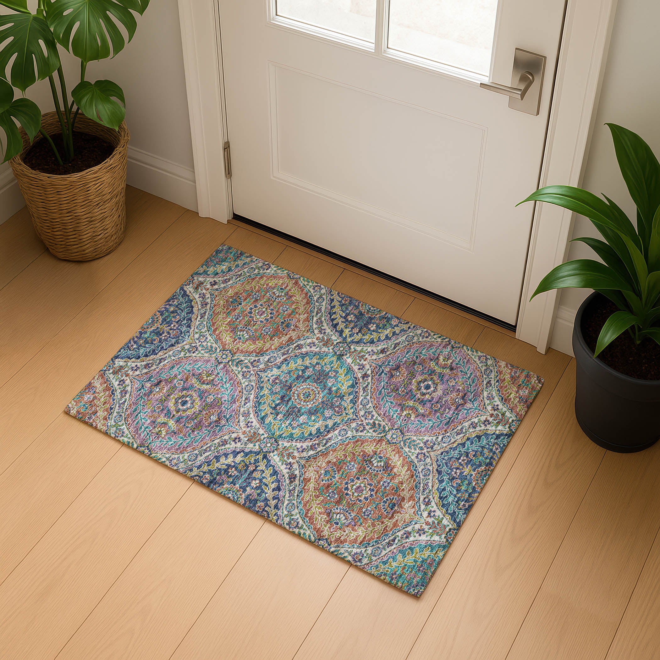 Florence Machine Washable Traditional Blue Rug 1'8" x 2'6" #shape_Rectangle