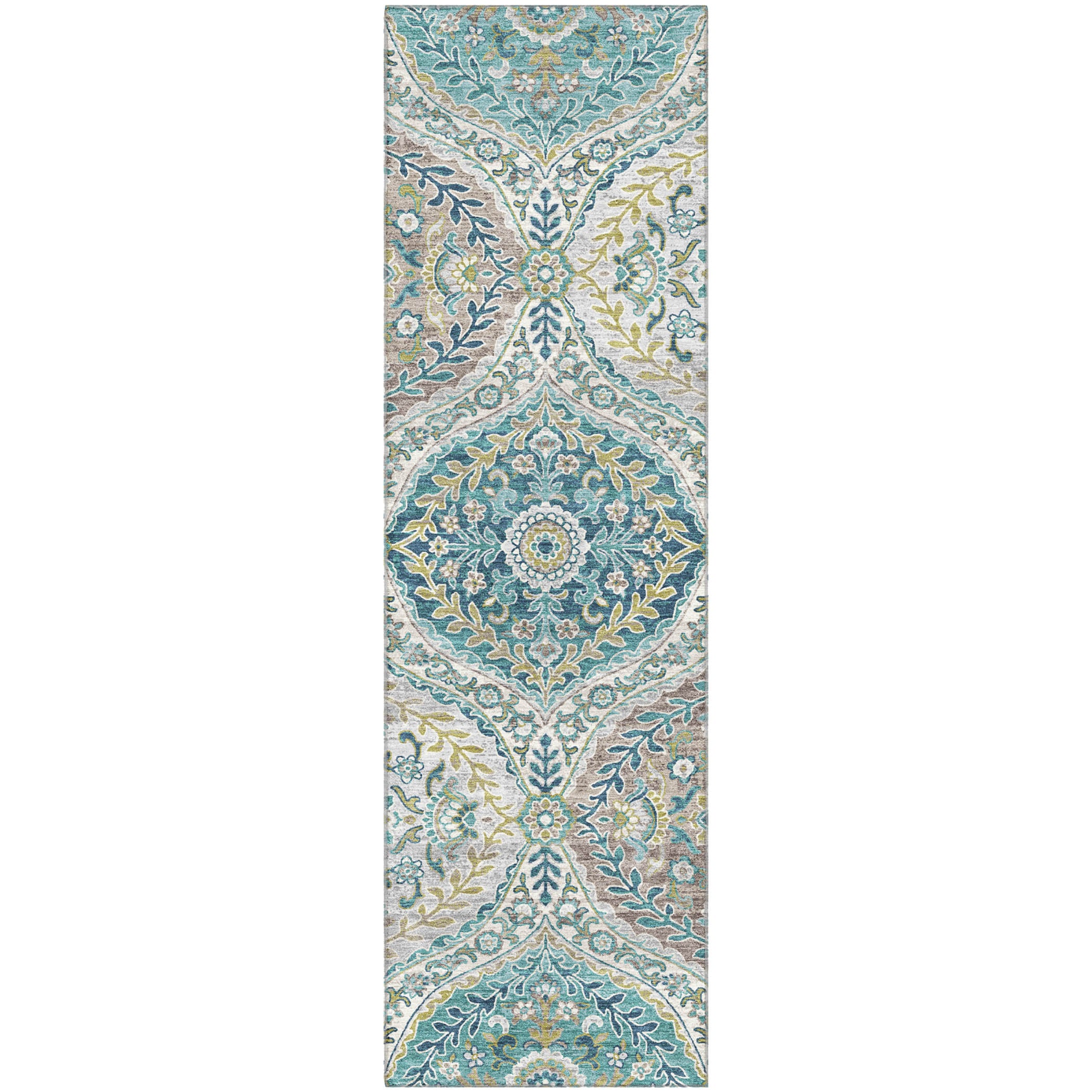 Florence Machine Washable Traditional Teal Rug 2'3" x 7'6" #shape_Runner