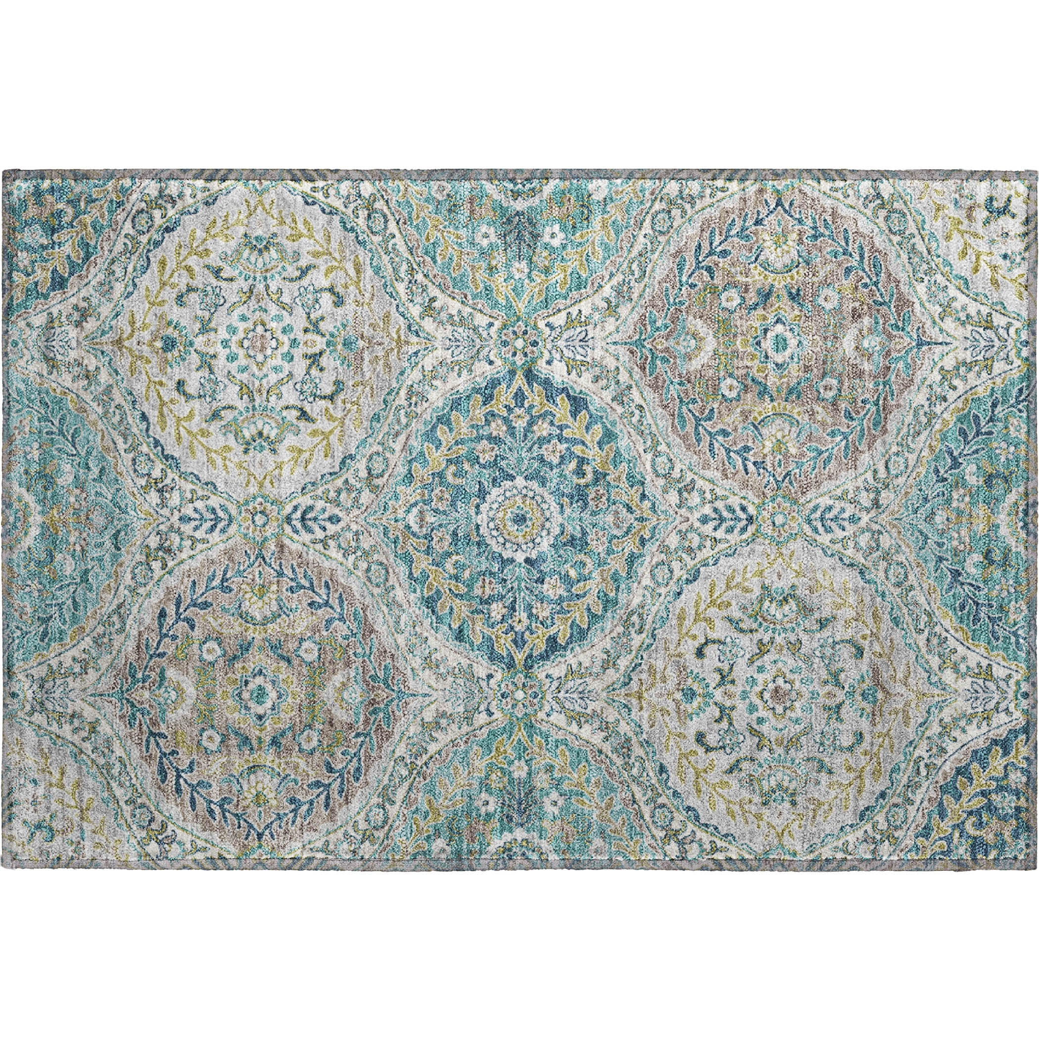 Florence Machine Washable Traditional Teal Rug 1'8" x 2'6" #shape_Rectangle