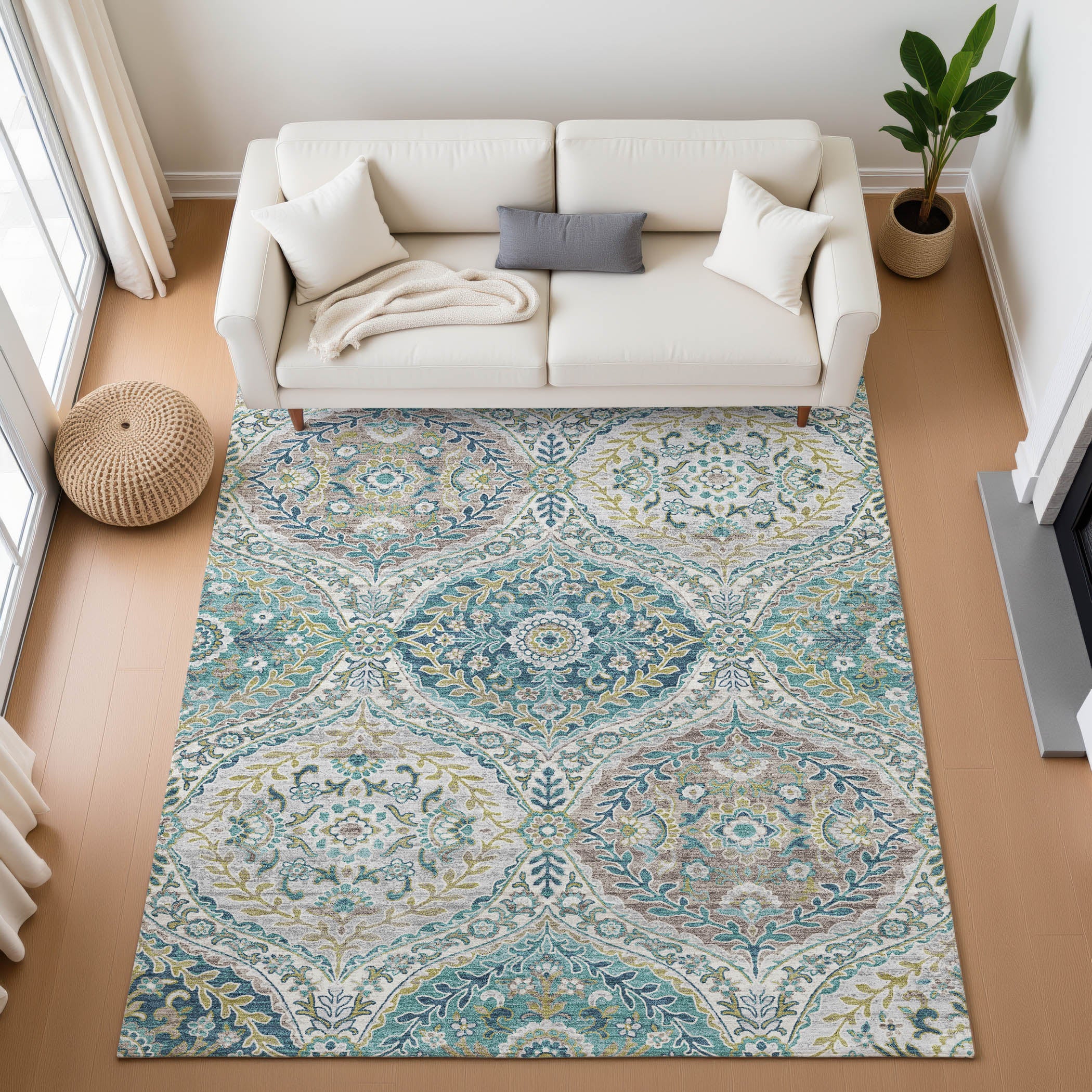 Florence Machine Washable Traditional Teal Rug 2'6" x 3'10" #shape_Rectangle
